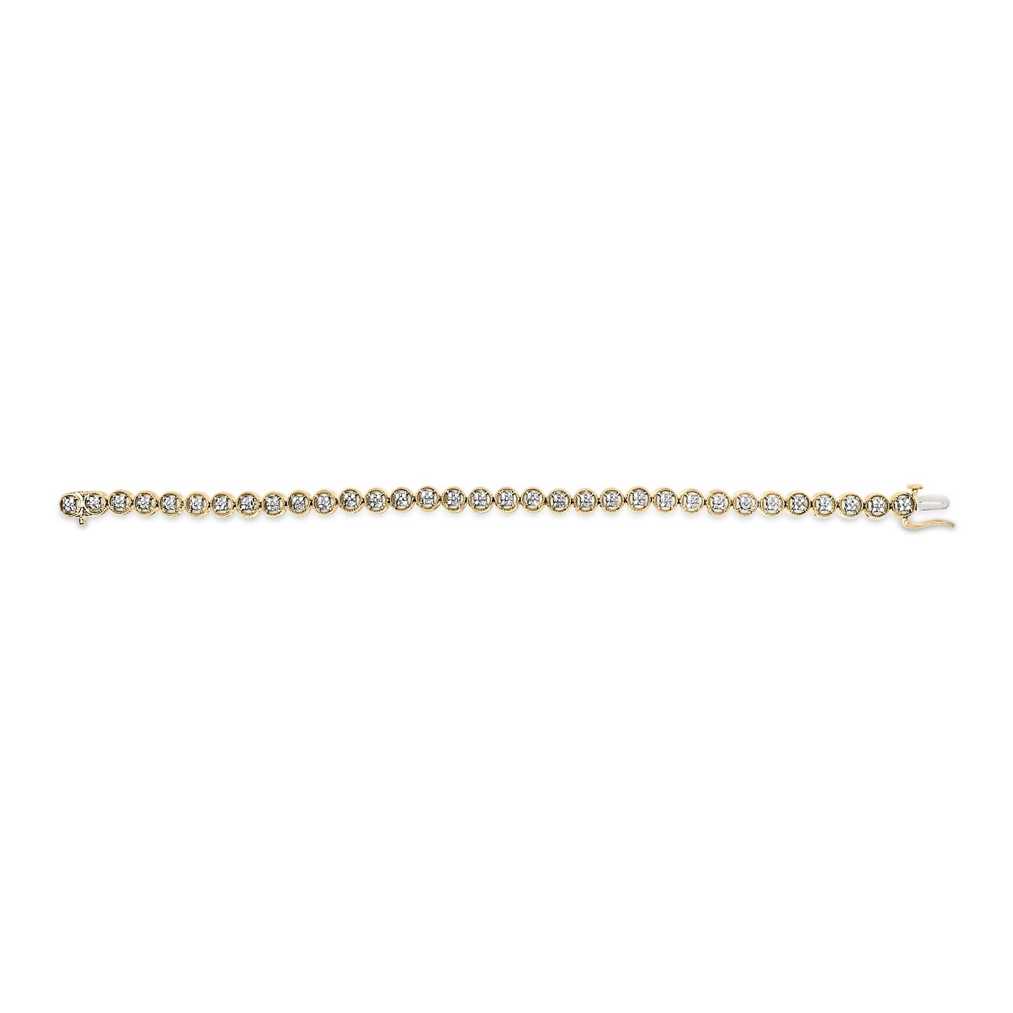 Pulsera de tenis con eslabones de rueda y cuentas de círculo abierto de diamantes de 1/10 quilates en plata de ley 925 (color IJ, claridad I3) - 18,3 cm - Friggin Jewelry