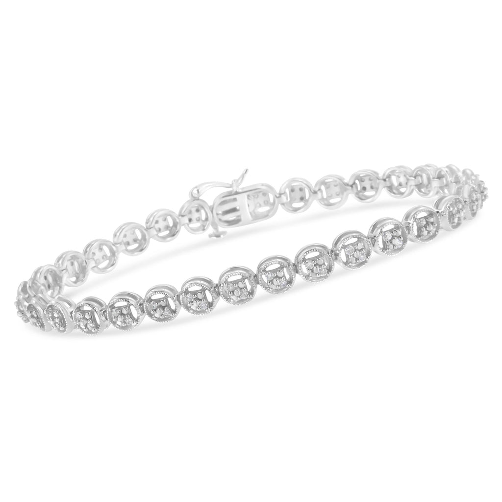 Pulsera de tenis de plata de ley 925 con eslabones de rueda de 18 cm y diamantes de 1/4 ct (color IJ, claridad I2-I3) - Friggin Jewelry