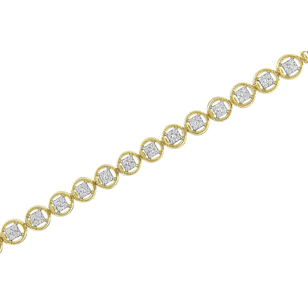 Pulsera de tenis de plata de ley 925 con eslabones de rueda de 18 cm y diamantes de 1/4 ct (color IJ, claridad I2-I3) - Friggin Jewelry
