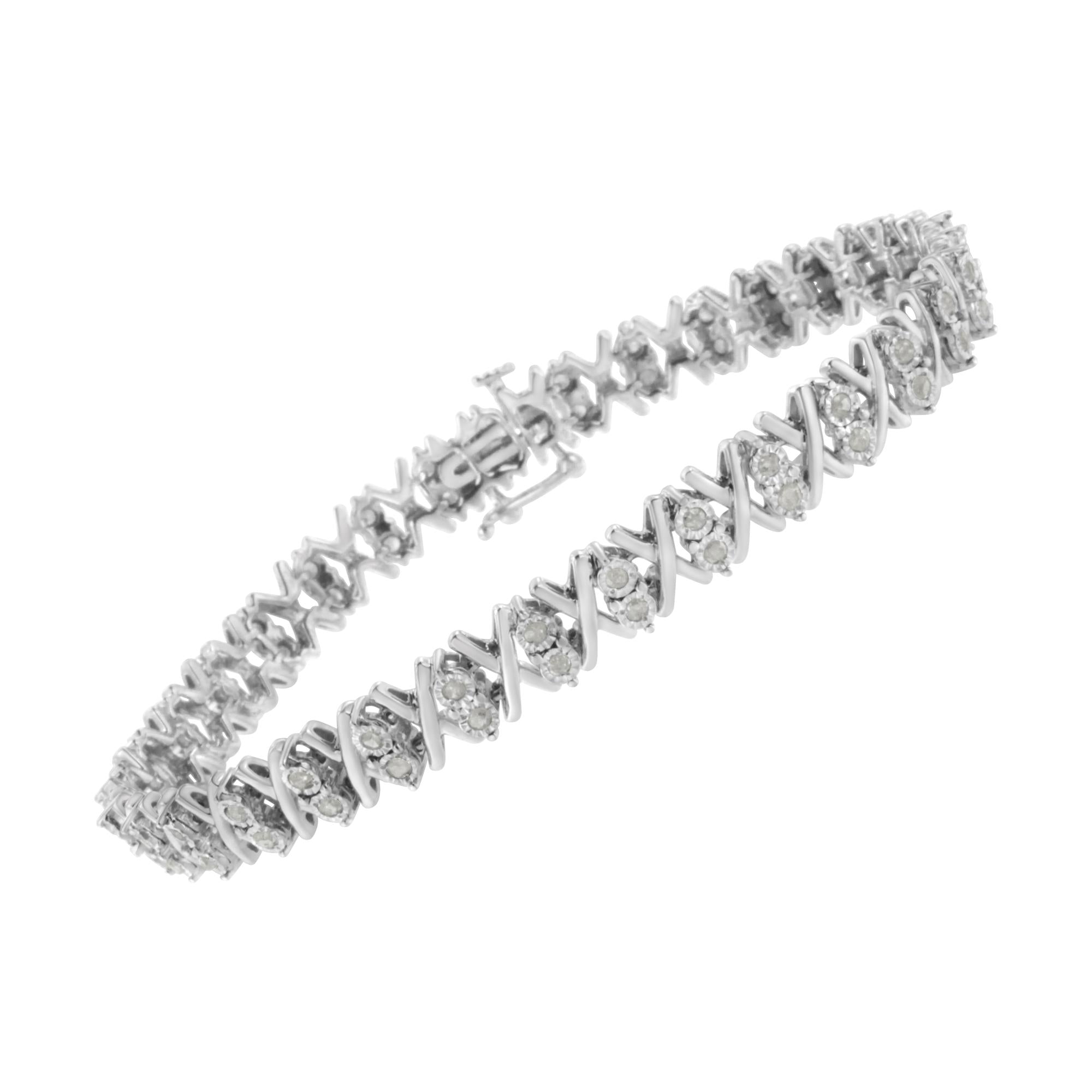 .925 Sterling Silver 1.0 Cttw Diamond Miracle-Set X-Link 7" Tennis Bracelet (I-J Color, I3 Clarity) - Friggin Jewelry