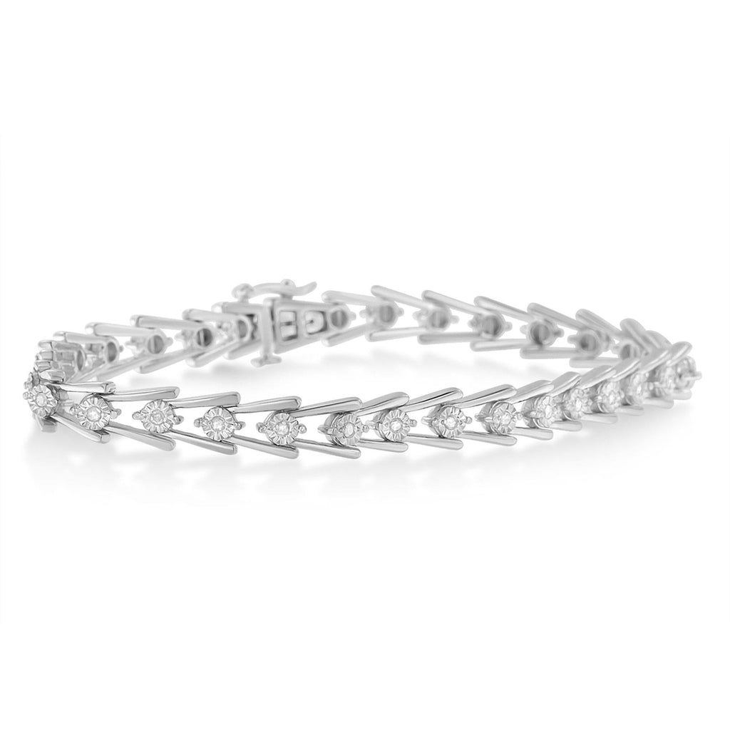 Pulsera de eslabones ondulados con diamantes en plata de ley (0,5 cts, color IJ, claridad I3) - Friggin Jewelry