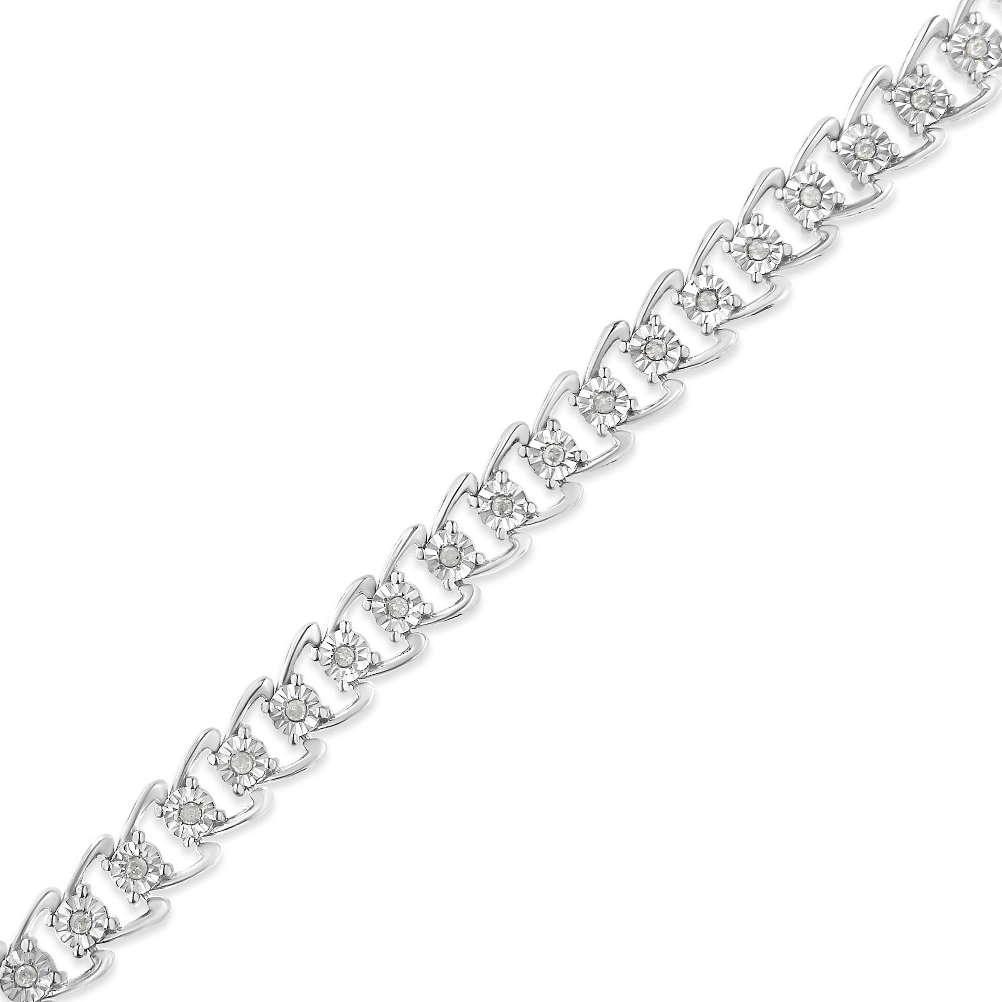 Pulsera de tenis de 18 cm en plata de ley 925 con diamantes de 1/2 ct y doble onda engastada milagros (color IJ, claridad I3) - Friggin Jewelry