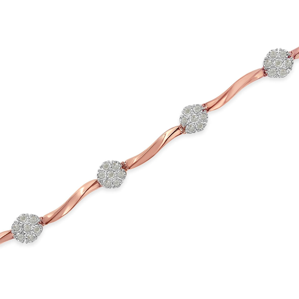 .925 10k Rose Gold Over Sterling Silver 1.0 cttw Diamond Floral Link Bracelet (I-J Color,I3 Clarity) - Friggin Jewelry