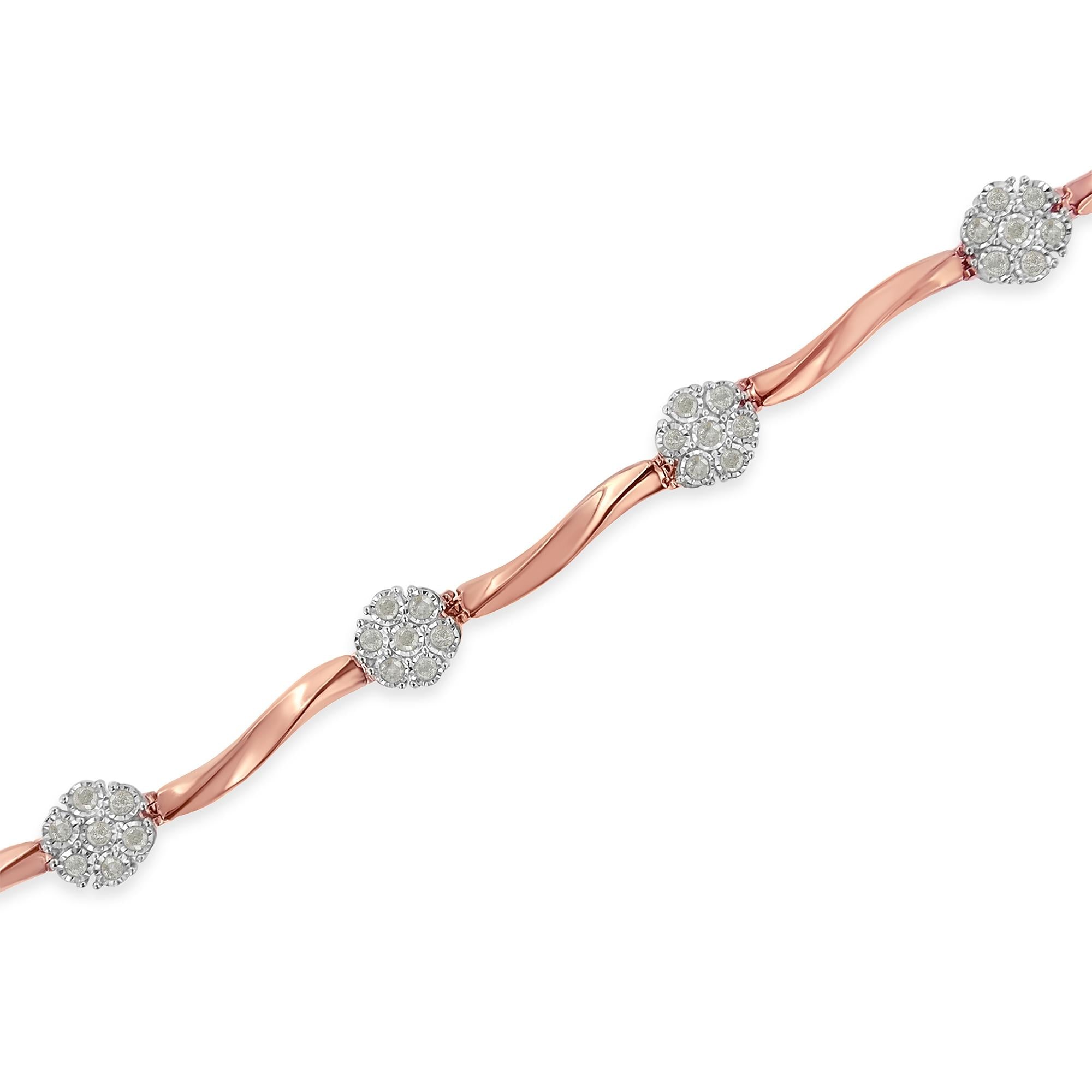 .925 10k Rose Gold Over Sterling Silver 1.0 cttw Diamond Floral Link Bracelet (I-J Color,I3 Clarity) - Friggin Jewelry