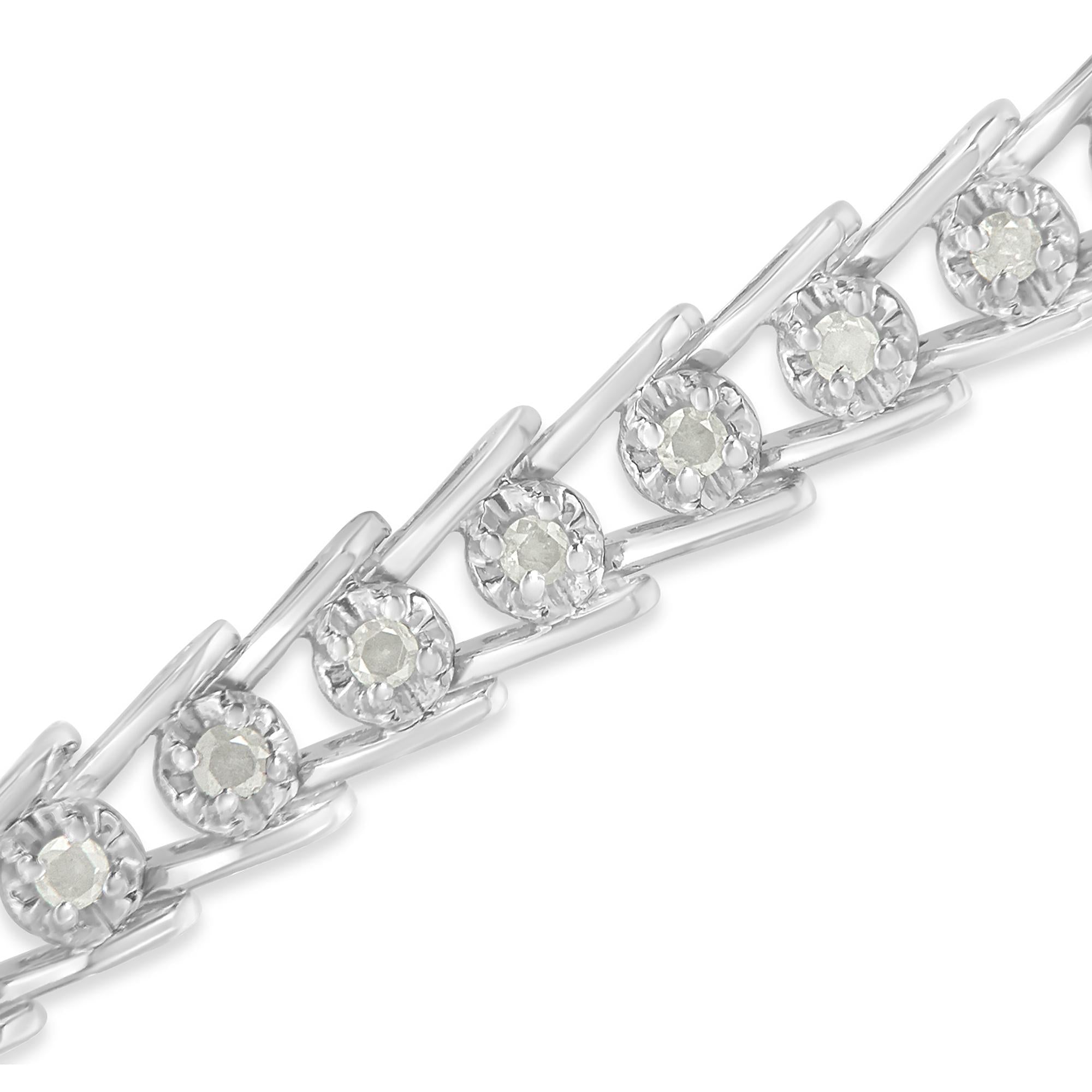 Pulsera de eslabones ondulados con diamantes de talla rosa en plata de ley (1 ct, color IJ, claridad I3) - Friggin Jewelry