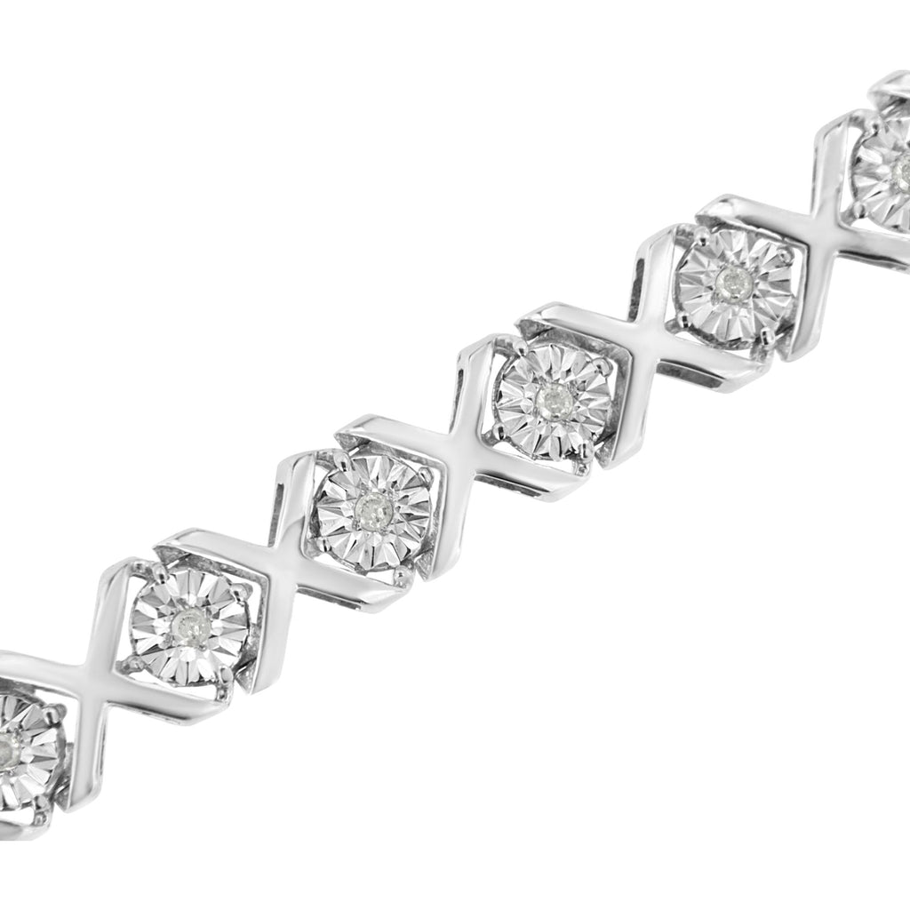 .925 Sterling Silver 1/4 Cttw Miracle-Set Round Cut Diamond "X" Link Bracelet (I-J Color, I3 Clarity) - Size 7.25" - Friggin Jewelry