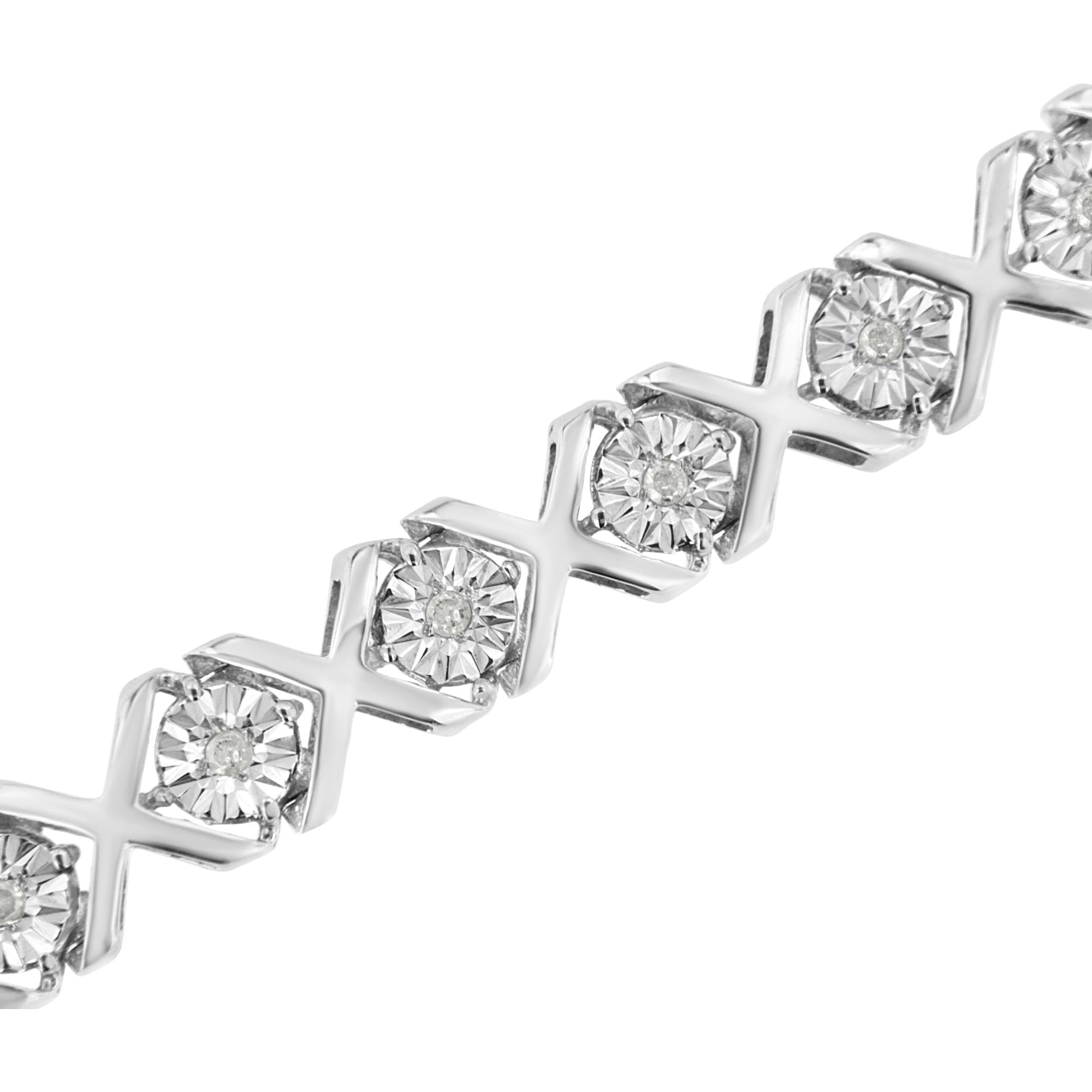 .925 Sterling Silver 1/4 Cttw Miracle-Set Round Cut Diamond "X" Link Bracelet (I-J Color, I3 Clarity) - Size 7.25" - Friggin Jewelry