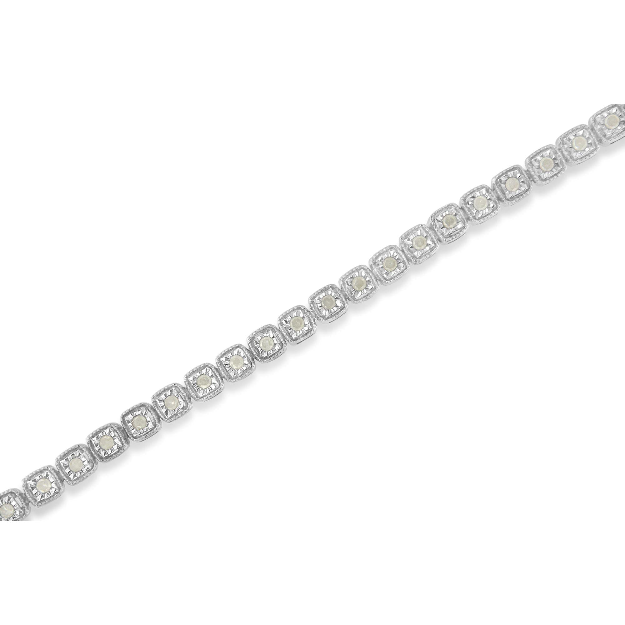 .925 Sterling Silver 1.0 Cttw Diamond Miracle-Set Square Milgrain 7" Link Tennis Bracelet (I-J Color, I3 Clarity) - Friggin Jewelry