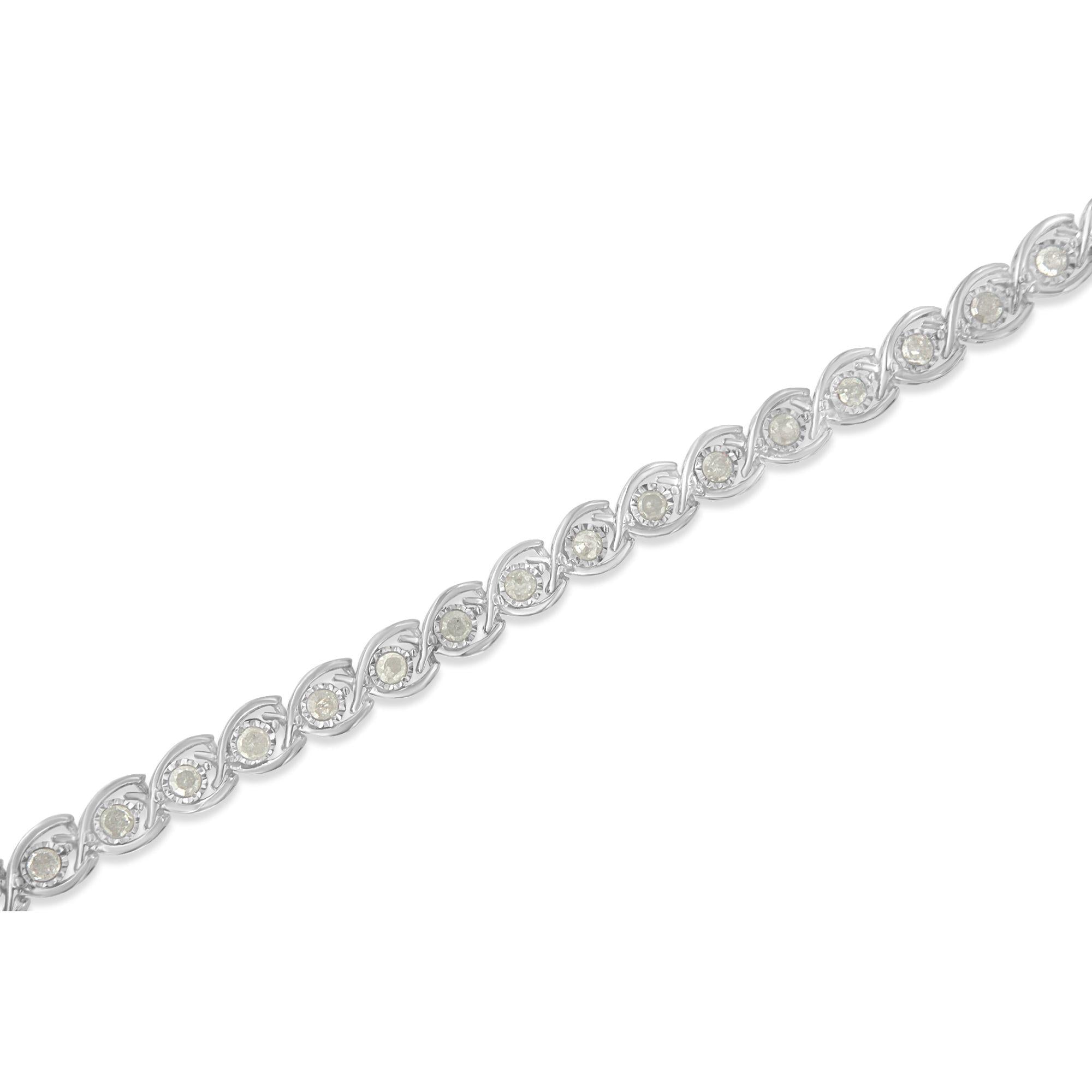 Pulsera de eslabones en espiral de diamantes engastados con placa milagrosa de 2 ct en plata de ley 925 (color IJ, claridad I3), 18 cm - Friggin Jewelry
