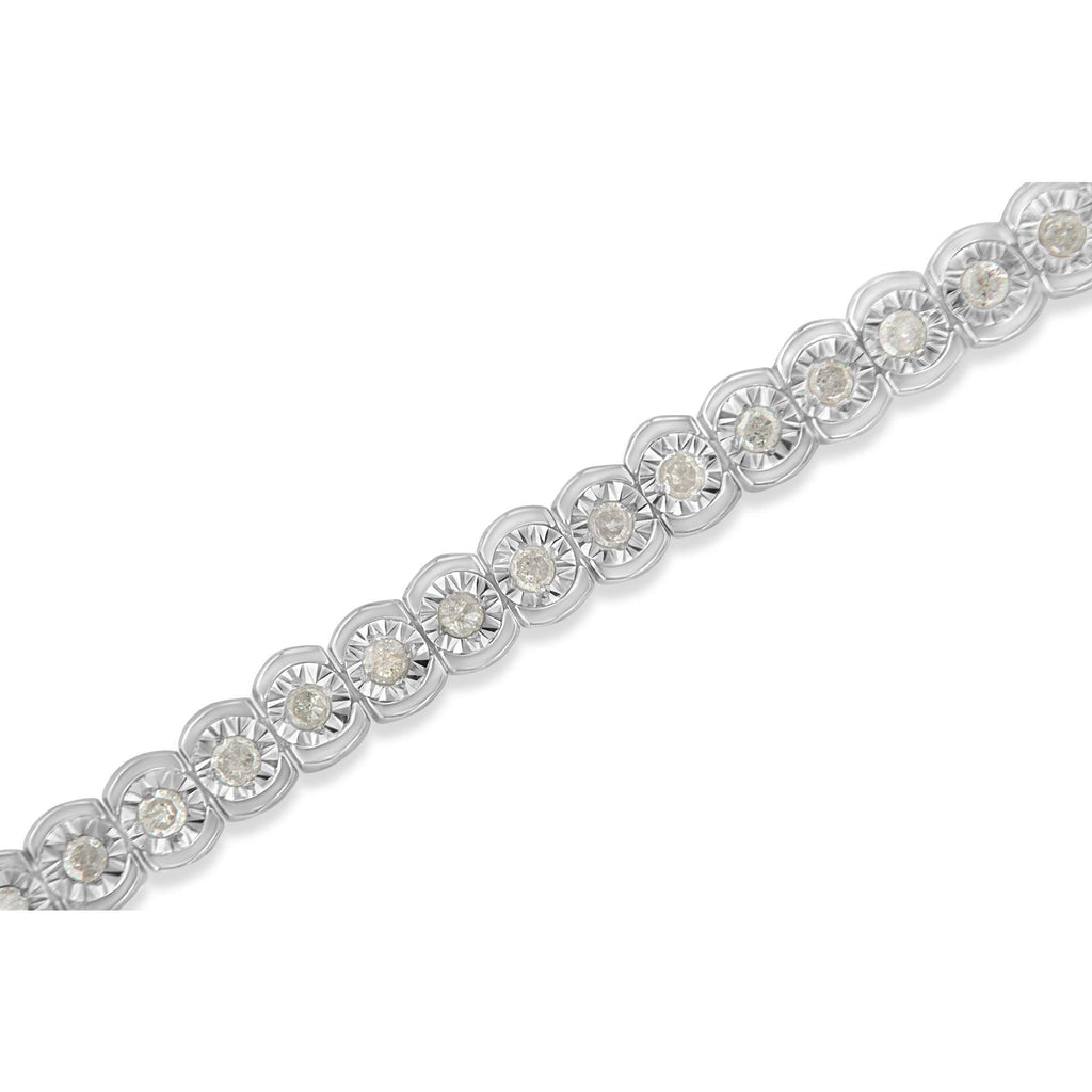Pulsera de tenis de plata de ley 925 con diamantes de 1,0 ct y corte circular engastados milagros de 18 cm (color IJ, claridad I2-I3) - Friggin Jewelry