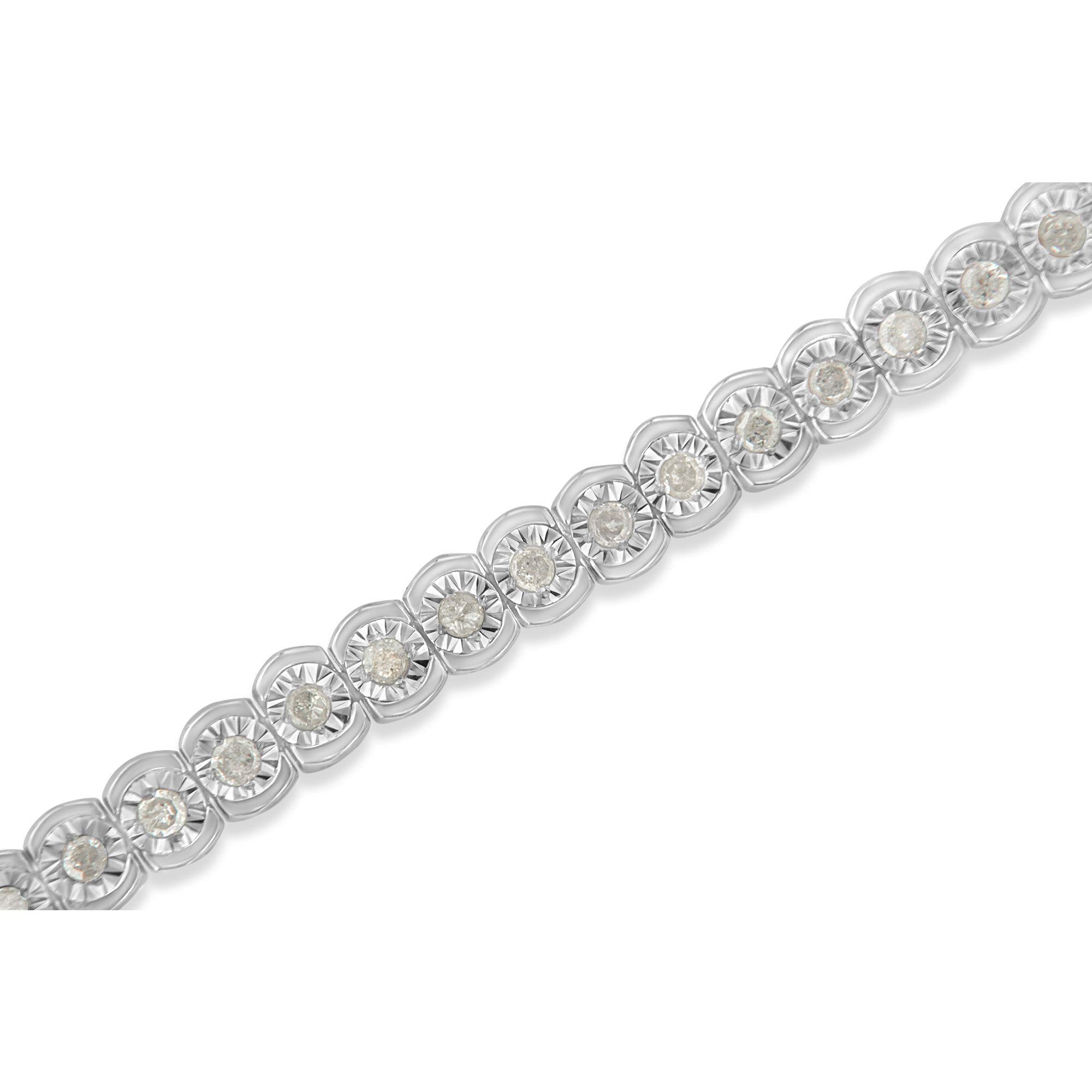 .925 Sterling Silver 1.0 Cttw Diamond Miracle-Set Cut-Circle 7" Tennis Bracelet (I-J Color, I2-I3 Clarity) - Friggin Jewelry