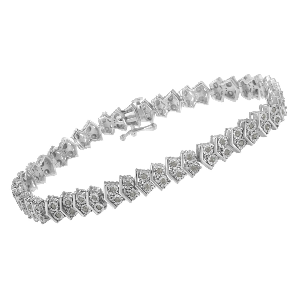 .925 Sterling Silver 1.0 cttw Diamond "Arrow" Shape Tennis Link Bracelet (I-J Color, I3 Clarity) -7.25" - Friggin Jewelry
