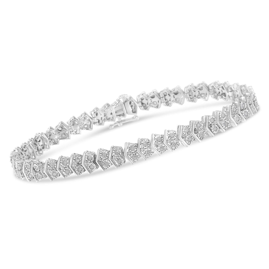.925 Sterling Silver 1.0 Cttw Chevron 2 Stone Arrow Link Tennis Bracelet (I-J Color, I3 Clarity) - 7” - Friggin Jewelry