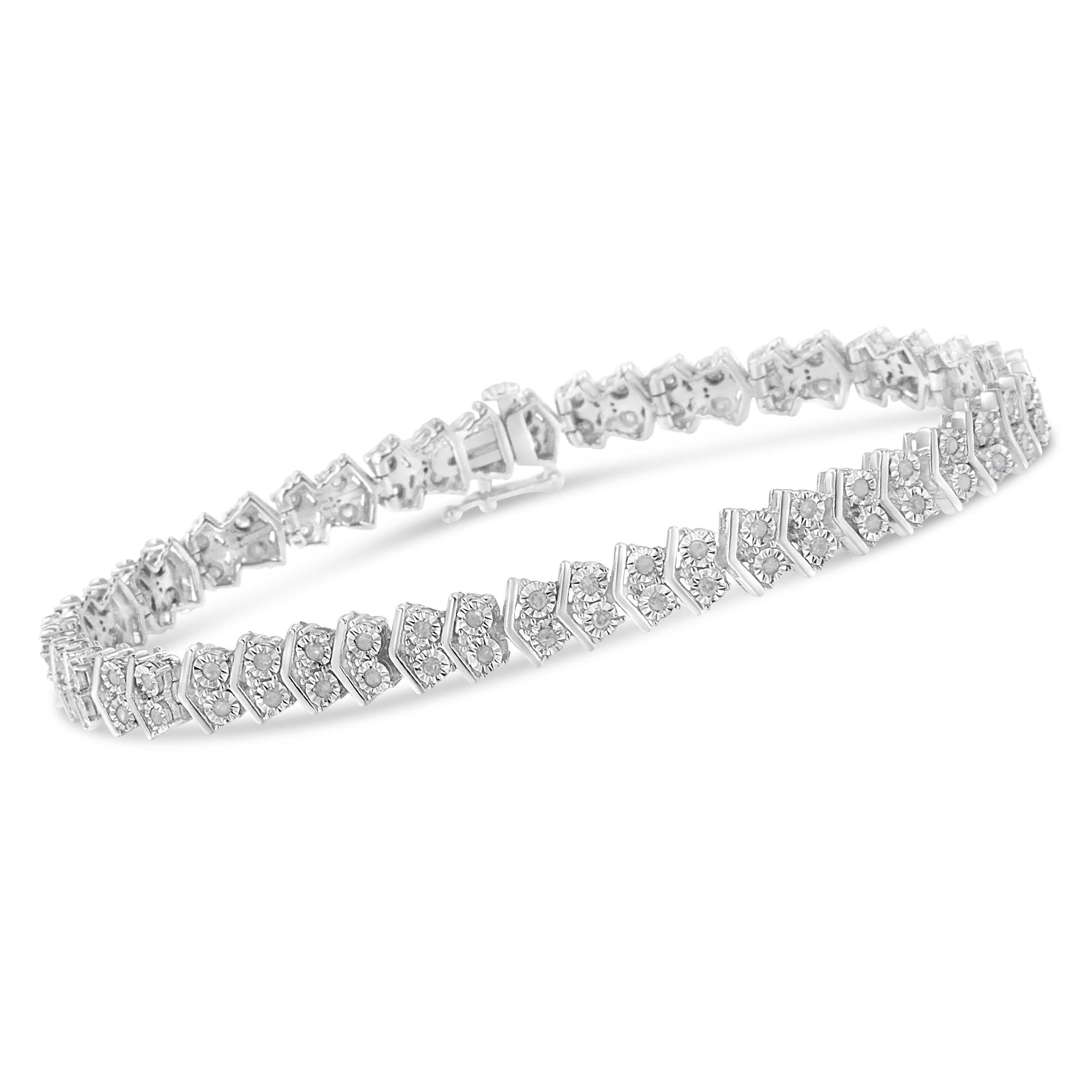 .925 Sterling Silver 1.0 Cttw Chevron 2 Stone Arrow Link Tennis Bracelet (I-J Color, I3 Clarity) - 7” - Friggin Jewelry