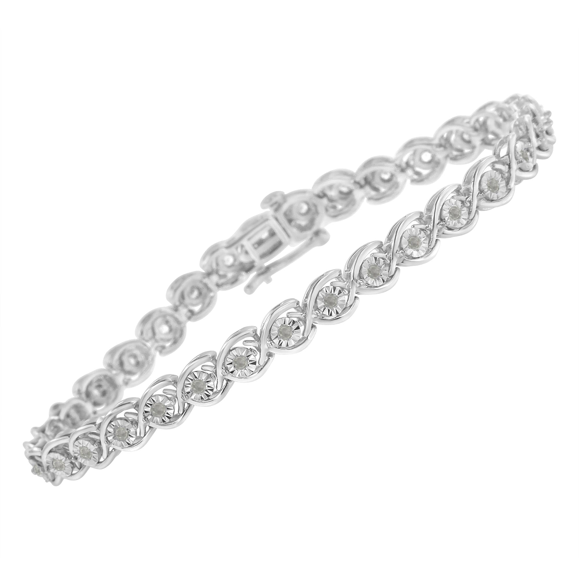 .925 Sterling Silver 1/2 Cttw Diamond Criss-Cross Miracle-Set 7" Link Bracelet (I-J Color, I2-I3 Clarity) - Friggin Jewelry