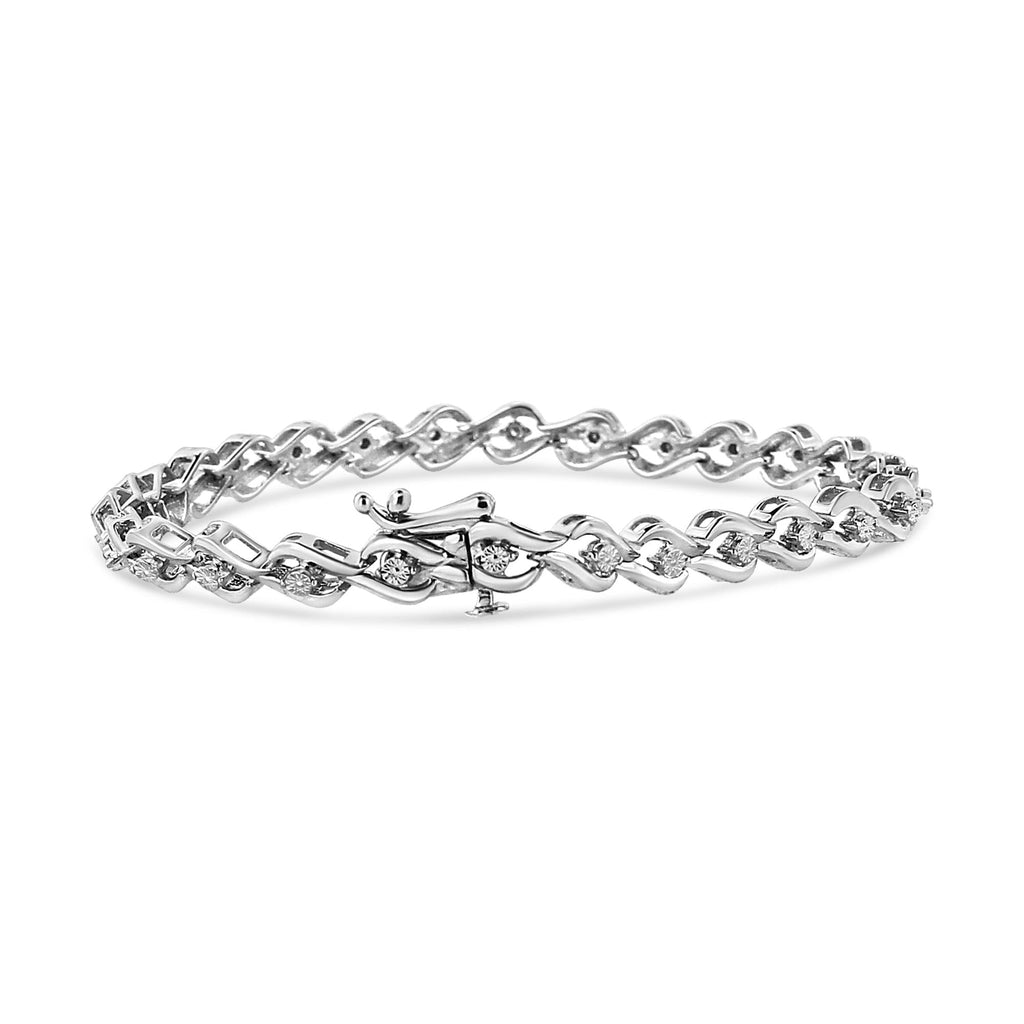 Bracciale a maglie in argento sterling 925 con diamanti taglio rotondo da 1/10 ct (colore IJ, purezza promozionale I3) - 7,25" - Friggin Jewelry
