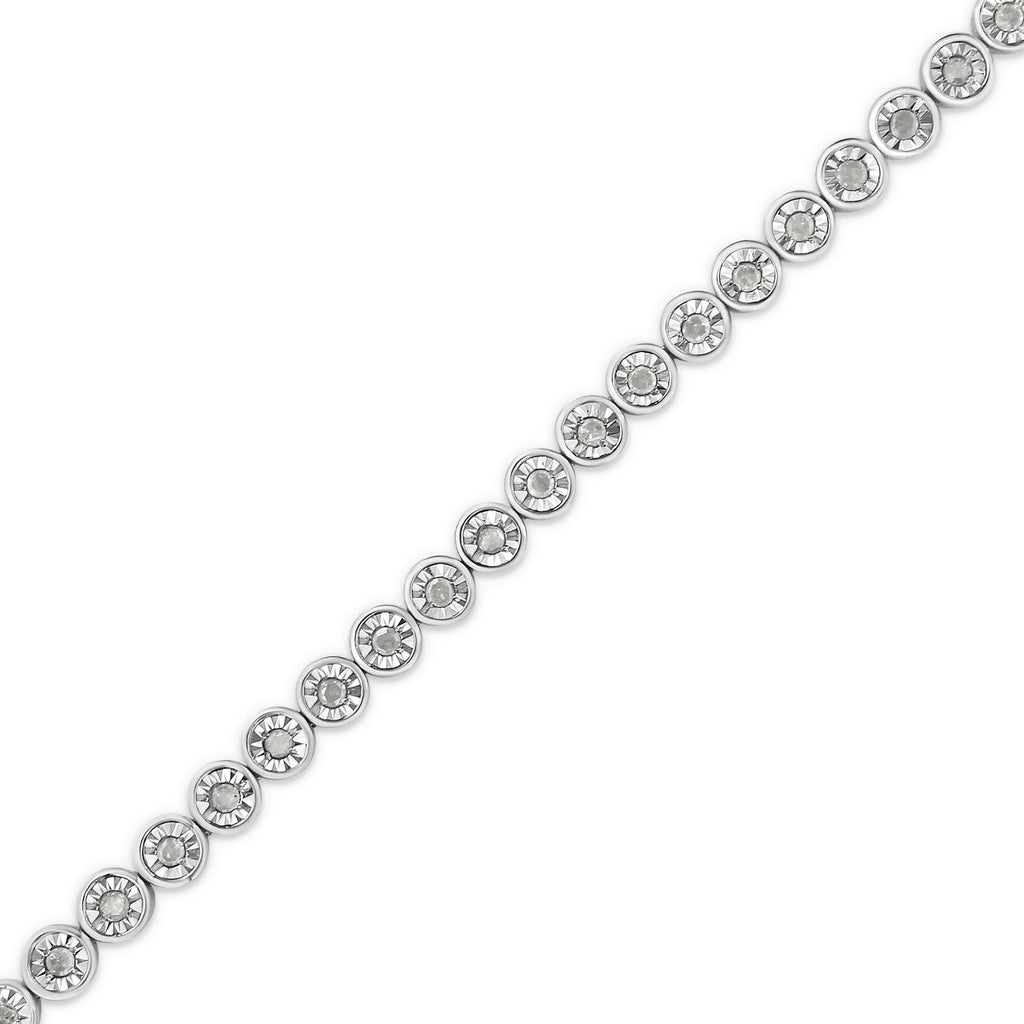 .925 Sterling Silver 1.0 Cttw Miracle Plate Set Diamond Bezel Link Design Tennis Bracelet (I-J Color, I3 Clarity) - Friggin Jewelry