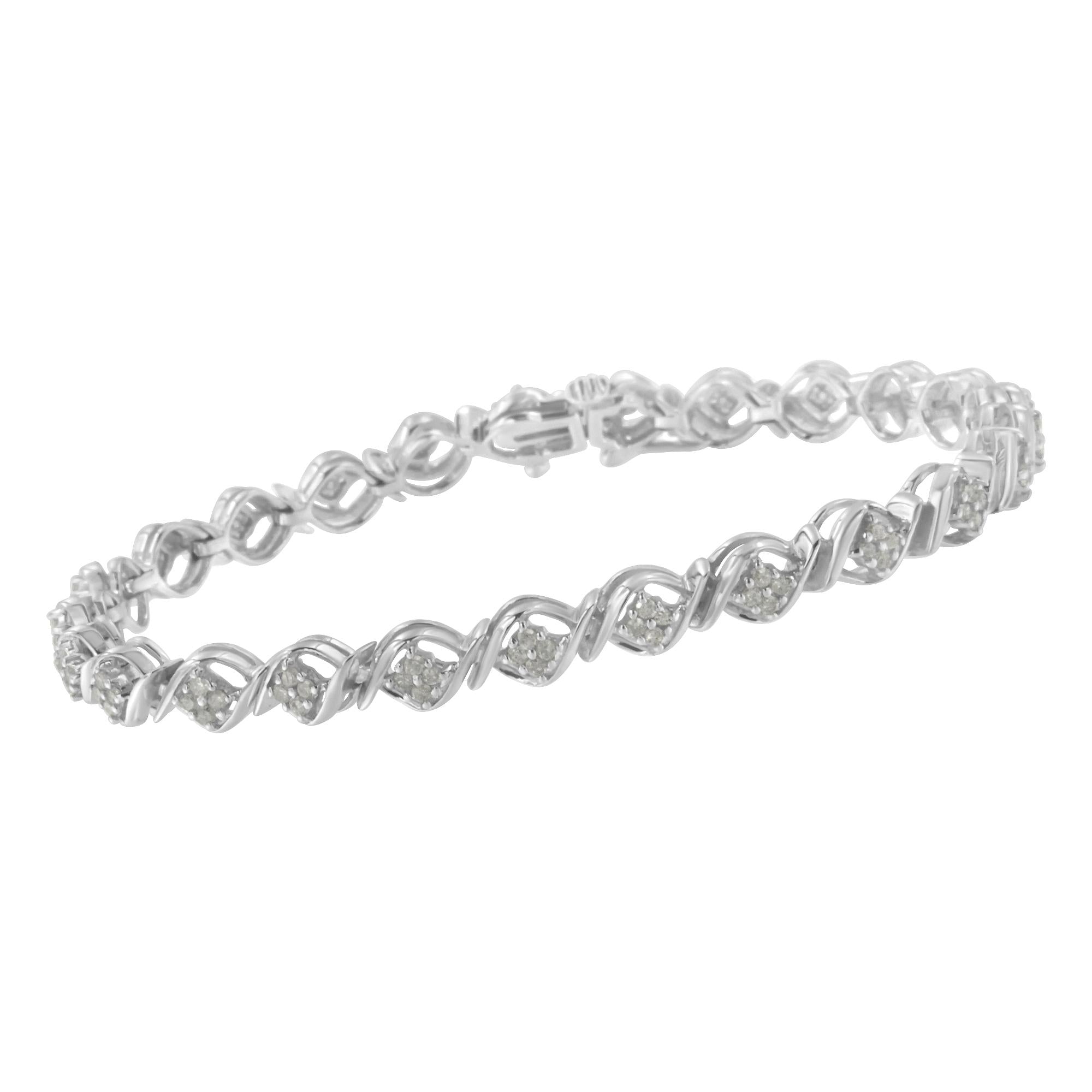 Sterling Silver Diamond Cluster Link Bracelet (1 cttw, I-J Color, I2-I3 Clarity) - Friggin Jewelry