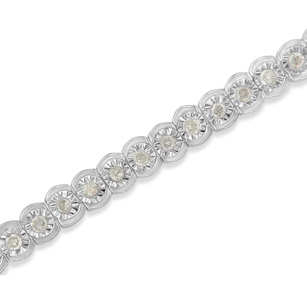 .925 Sterling Silver 1.0 Cttw Diamond Miracle-Set Cut-Circle 7" Tennis Bracelet (I-J Color, I2-I3 Clarity) - Friggin Jewelry