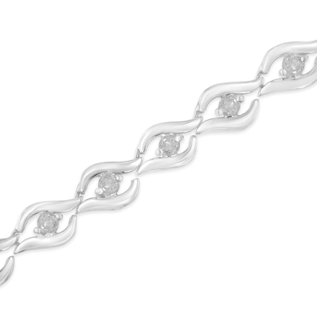 .925 Sterling Silver 1/2 Cttw Rose Cut Diamond Almond Shape Link Tennis Bracelet (I-J Color, I3 Clarity) - 7”  - Friggin Jewelry