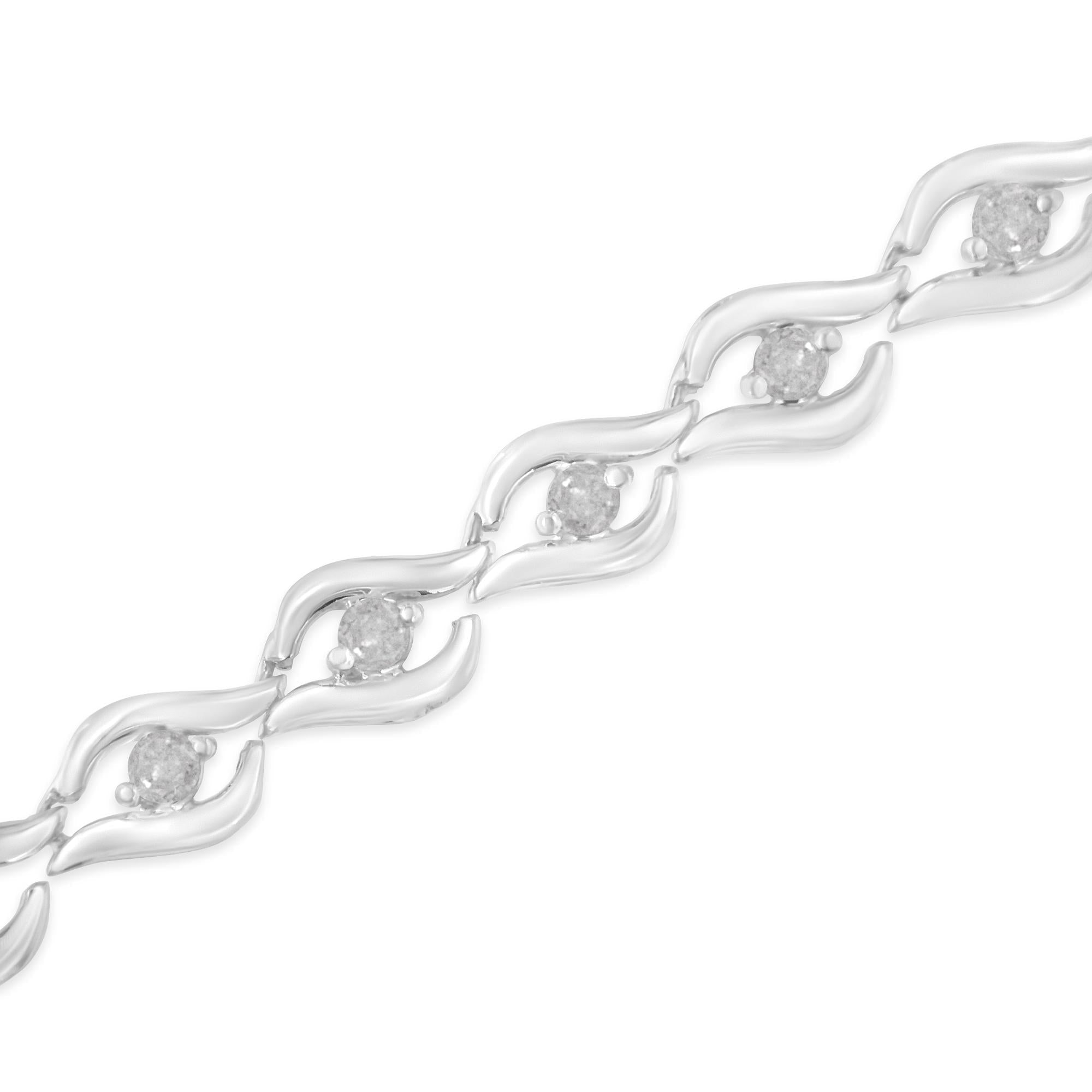 .925 Sterling Silver 1/2 Cttw Rose Cut Diamond Almond Shape Link Tennis Bracelet (I-J Color, I3 Clarity) - 7”  - Friggin Jewelry