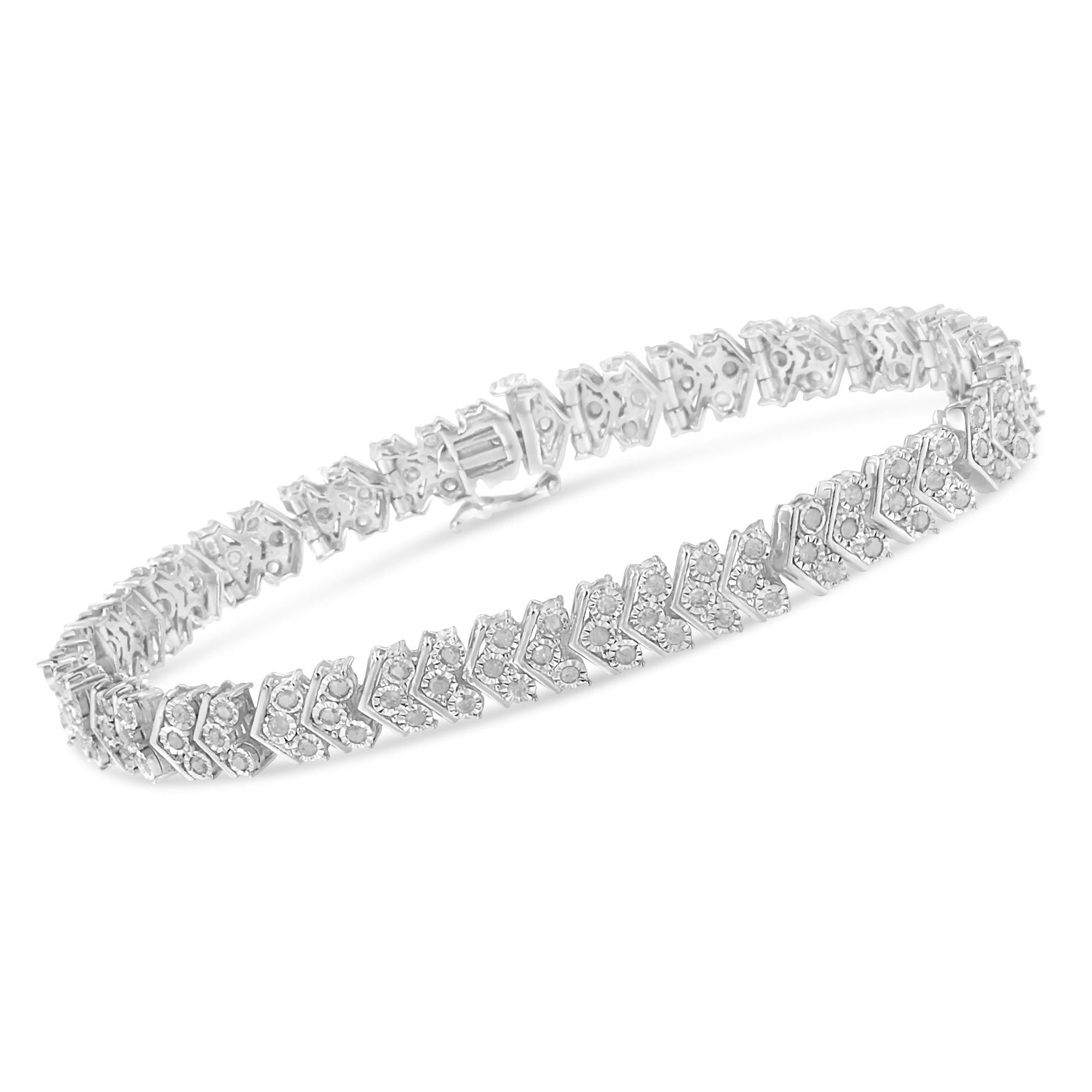 .925 Sterling Silver 2.0 Cttw Diamond Miracle-Set Nested Chevron Link 7" Tennis Bracelet (I-J Color, I3 Clarity) - Friggin Jewelry