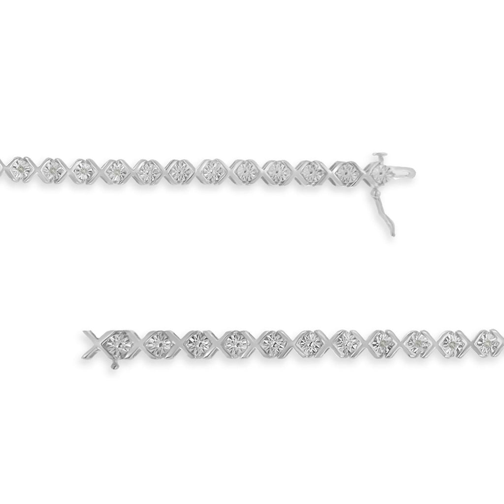 .925 Sterling Silver 1/10 cttw Miracle-Set Round-Cut Diamond "X" Link Tennis Bracelet (I-J color, I2-I3 clarity) - 7.25" - Friggin Jewelry