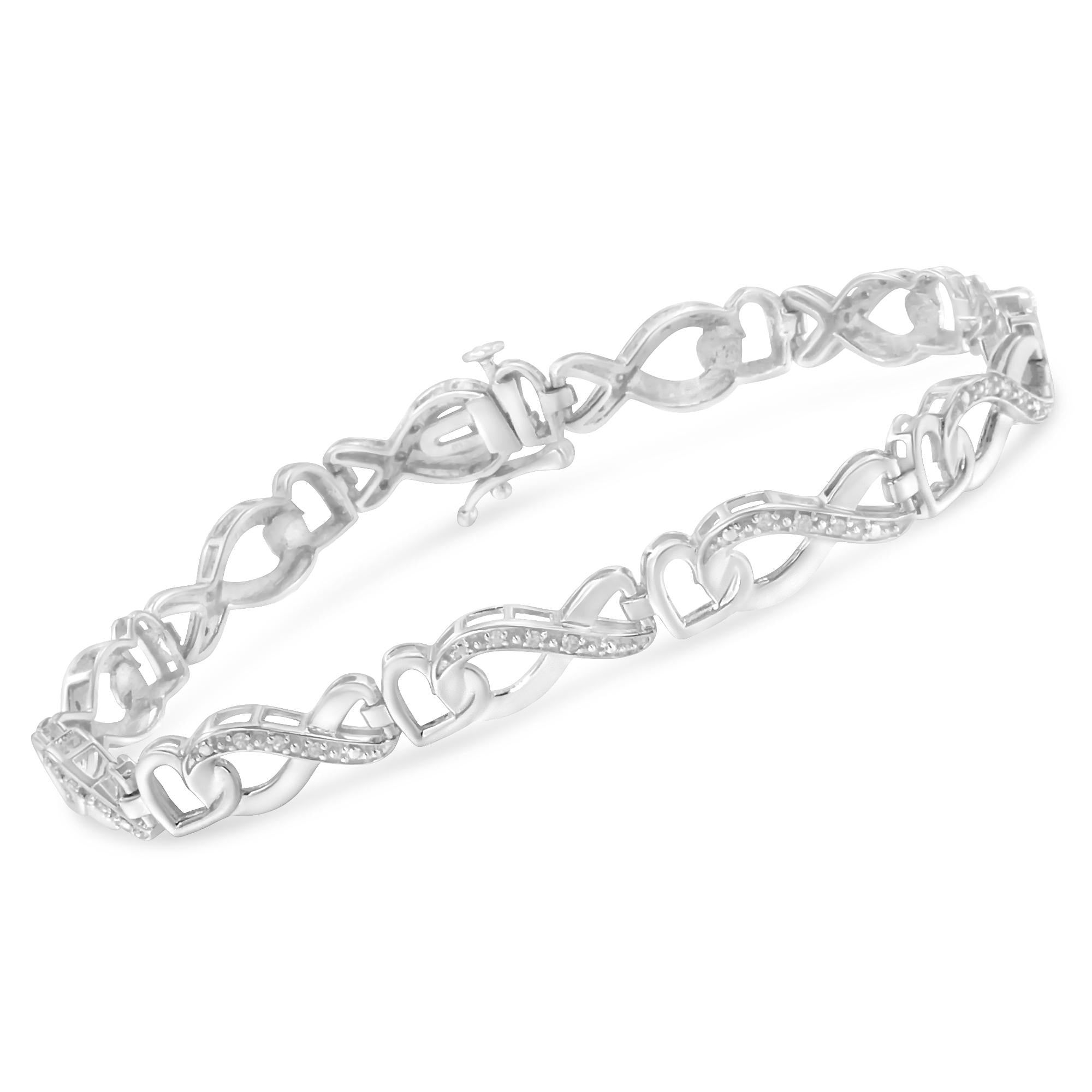 .925 Sterling Silver 1/5 Cttw Diamond 7” Infinity Heart Tennis Bracelet (H-I Color, I2-I3 Clarity) - Friggin Jewelry