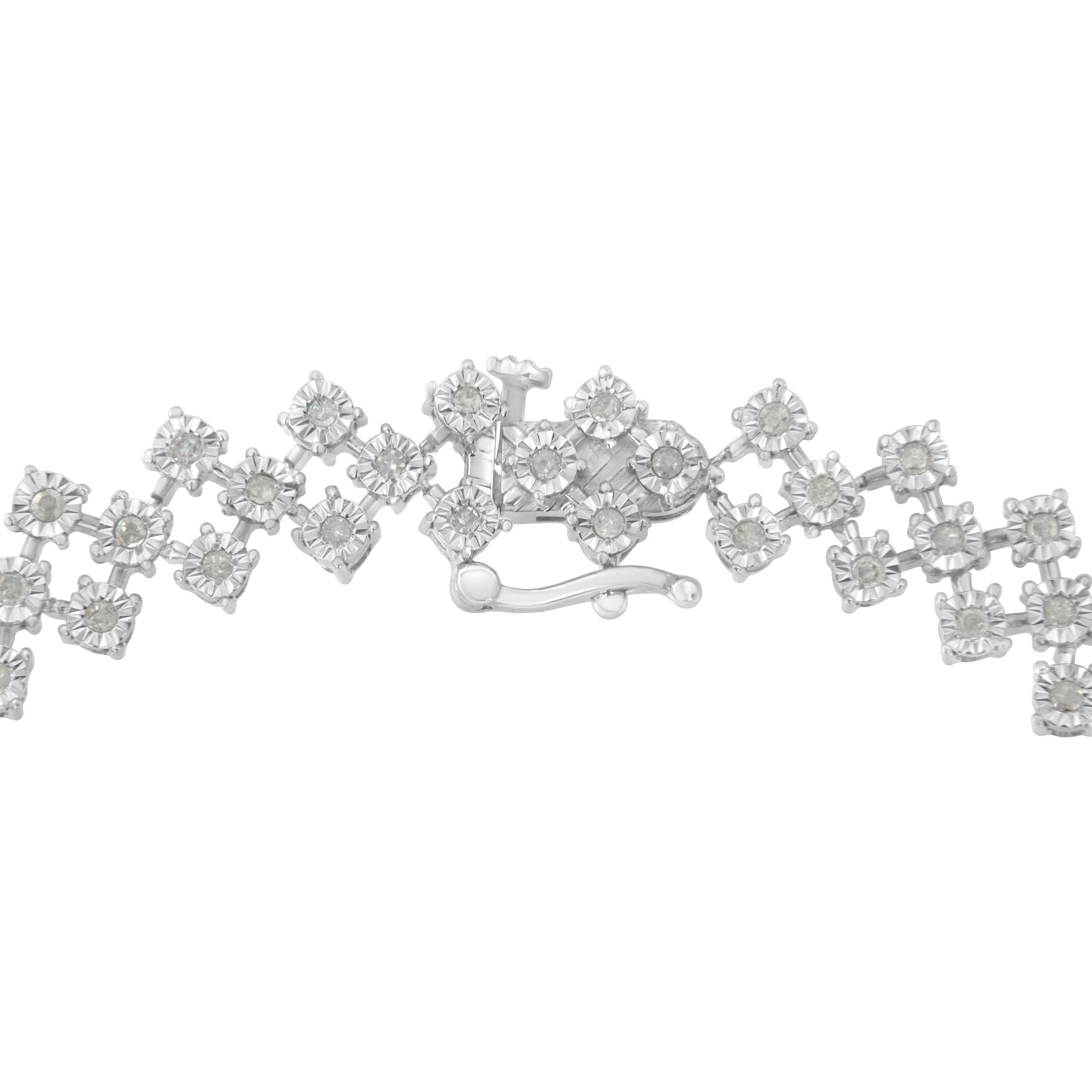 .925 Sterling Silver 1.0 cttw Miracle-Set Round Diamond "Zig Zag" Link Bracelet (I-J Color, I3 Clarity) -7.25 - Friggin Jewelry