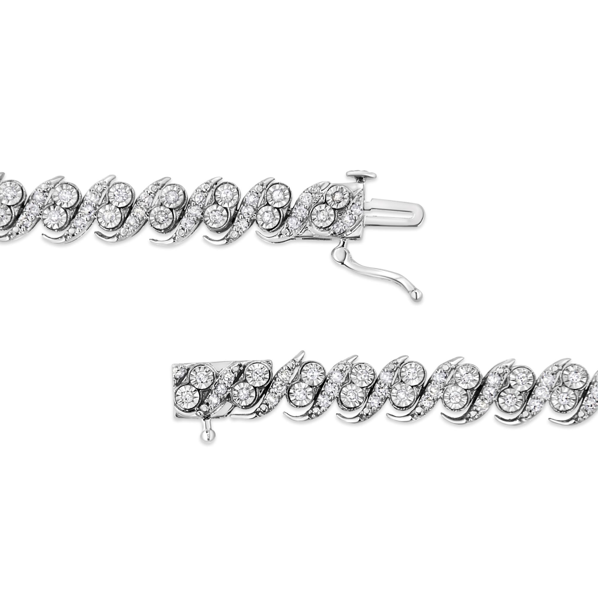 Bracciale a maglie "S" in argento sterling 925 con diamanti taglio rotondo da 2,0 ct (colore IJ, purezza I3) - 7,25" - Friggin Jewelry