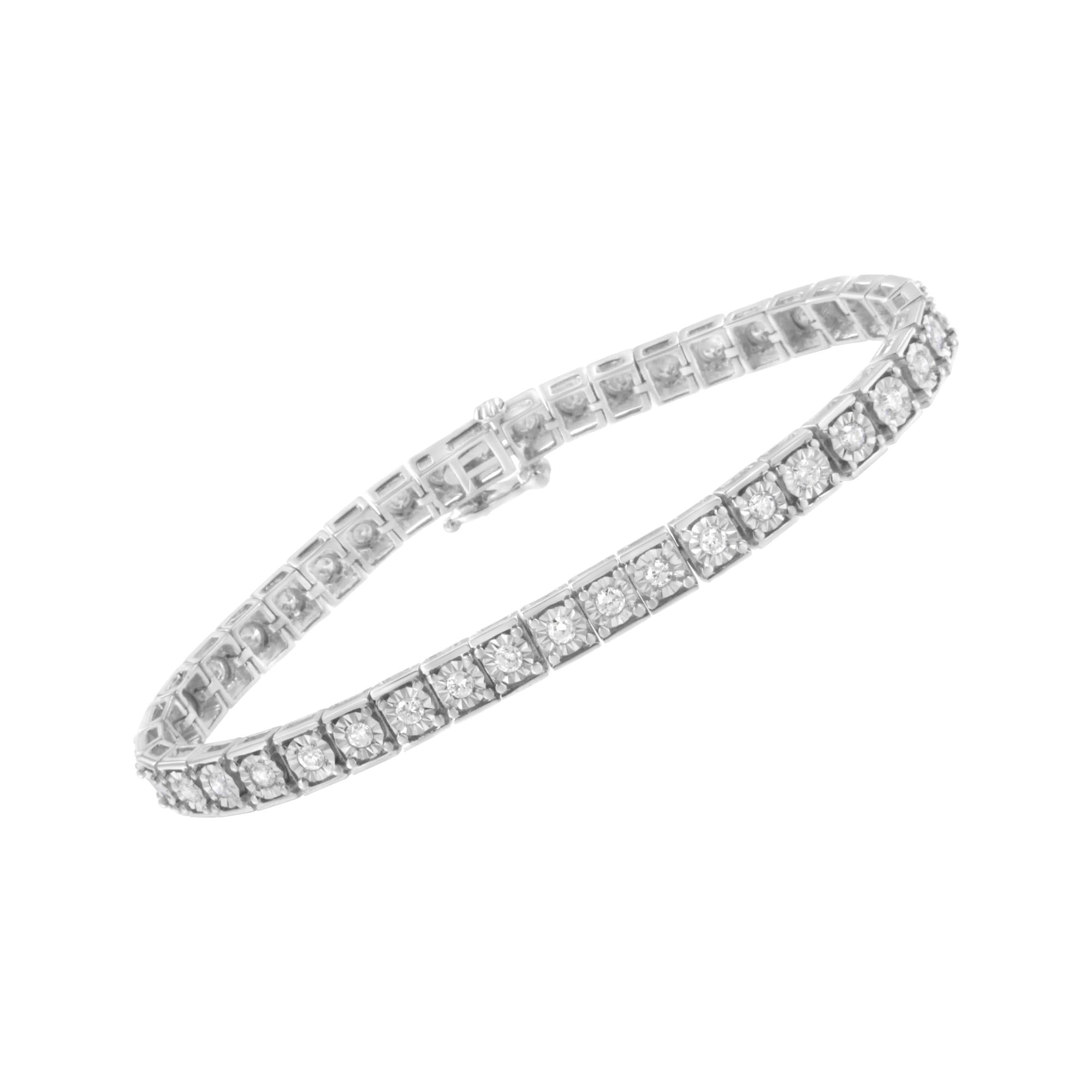 Pulsera de tenis de plata de ley 925 con diamantes redondos de talla brillante y montura cuadrada engastados milagros (2 quilates, color IJ, claridad I2-I3) - Talla 18 cm - Friggin Jewelry
