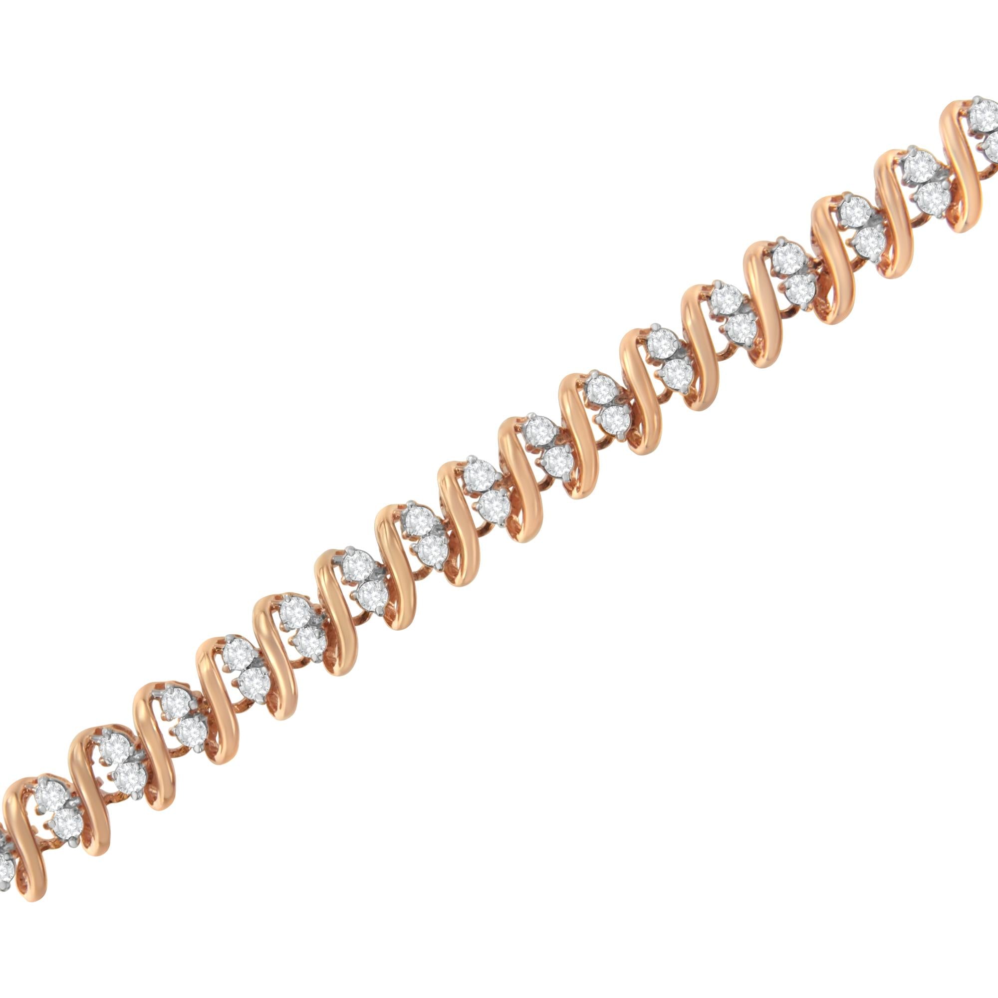 14K Rose Gold Plated Sterling Silver Diamond S Link Tennis Bracelet (2 cttw, J-K Color, I1-I2 Clarity) - Size 7.5" - Friggin Jewelry