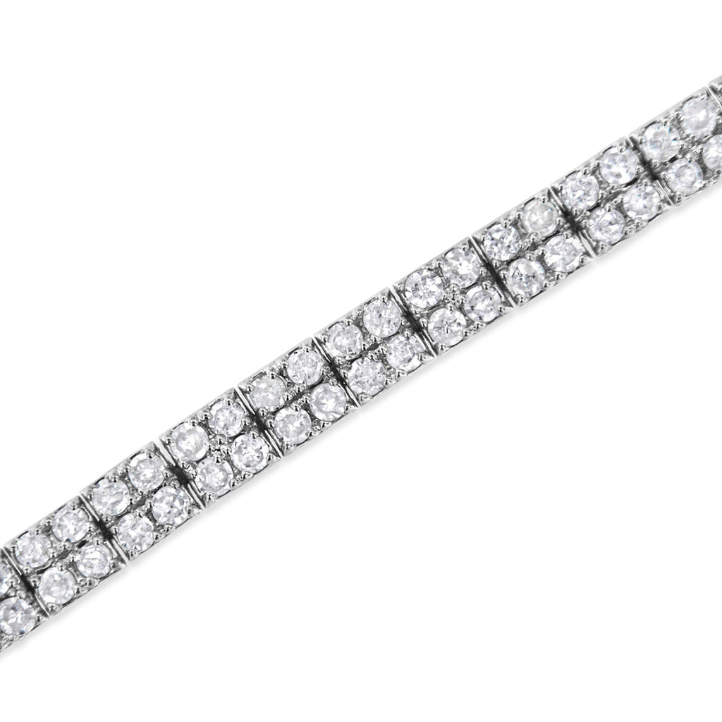 .925 Sterling Silver 3.0 Cttw Prong-Set Round Diamond 2 Row Link Tennis Bracelet (I-J Color, I3 Clarity) - 7.25" - Friggin Jewelry