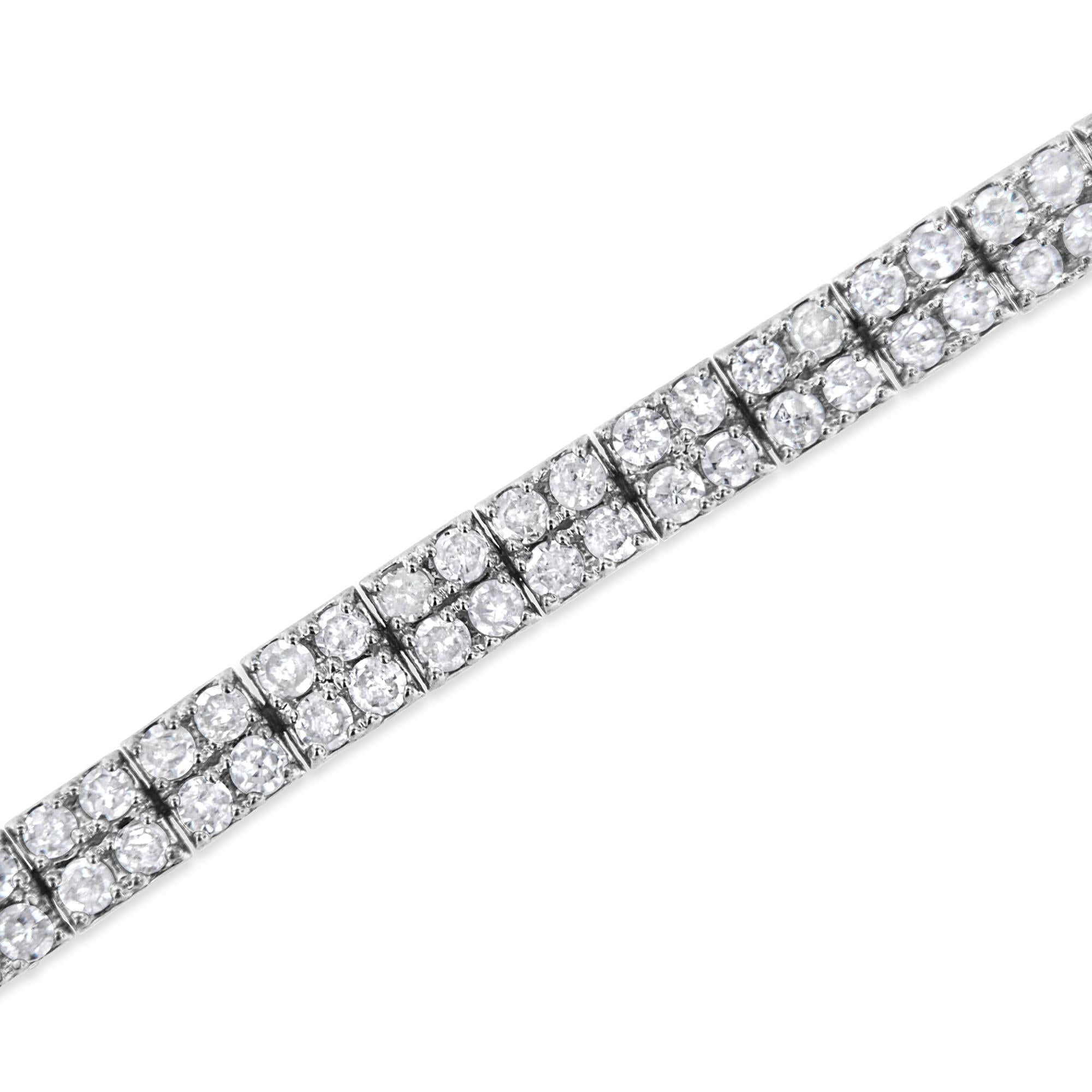 Bracciale tennis in argento sterling 925 con diamanti rotondi incastonati a griffe da 3,0 carati, a 2 file (colore IJ, purezza I3) - 7,25" - Friggin Jewelry