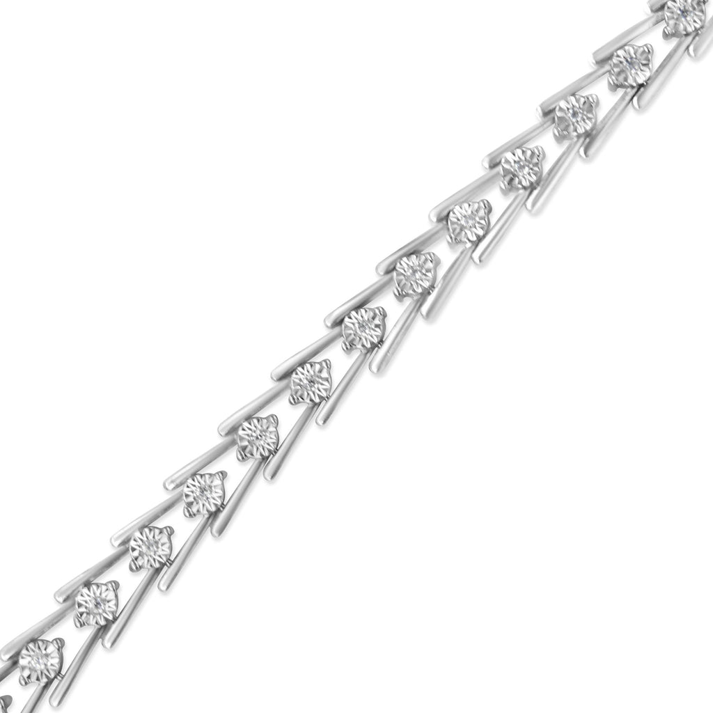 .925 Sterling Silver Diamond Miracle-Set Double Swoosh Milgrain Style Tennis Bracelet (1/2 cttw, I-J Color, I3 Clarity) - Size 7.75" - Friggin Jewelry