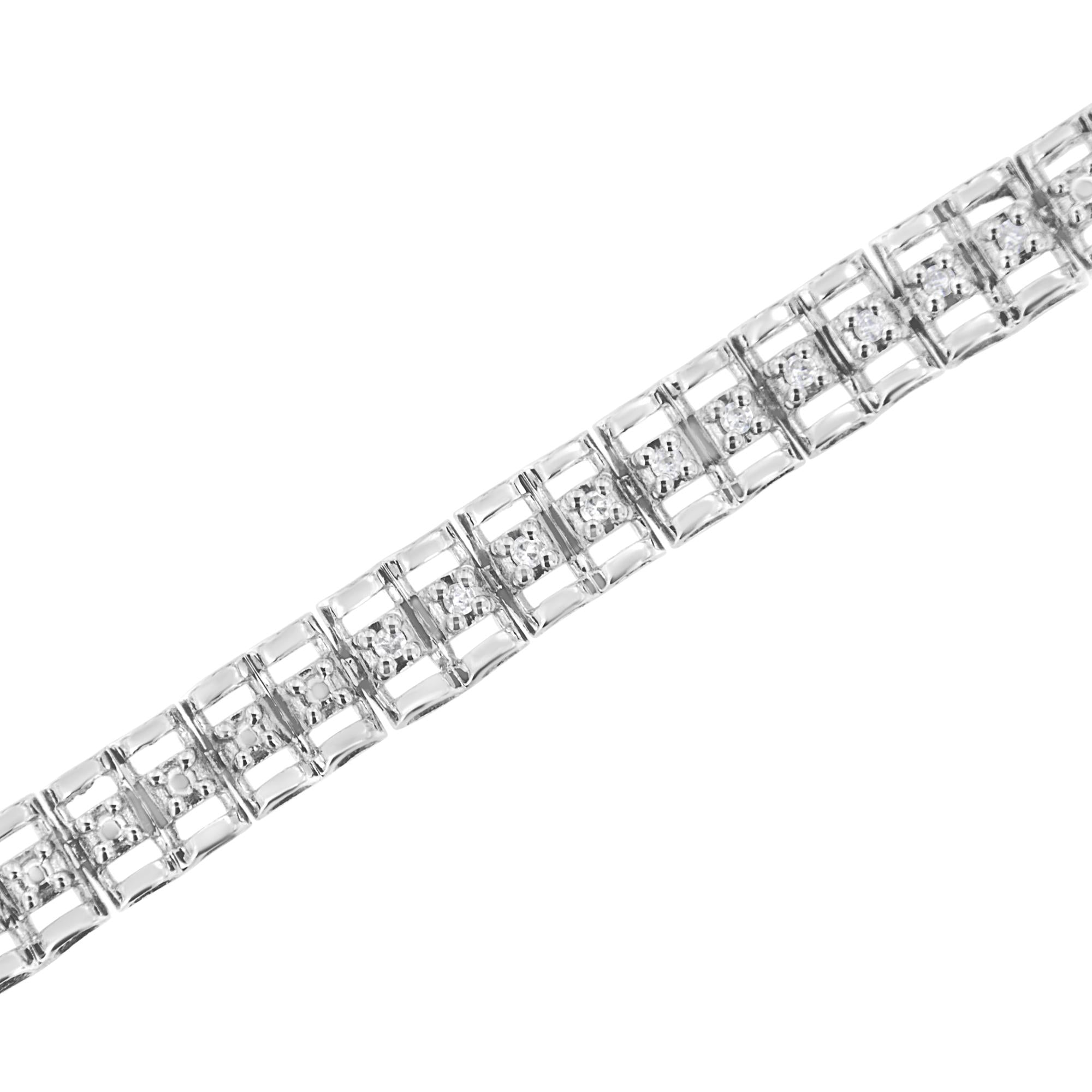 .925 Sterling Silver 1/10 Cttw Diamond Double-Link 7" Rolex Tennis Bracelet (I-J Color, I3 Clarity) - Friggin Jewelry