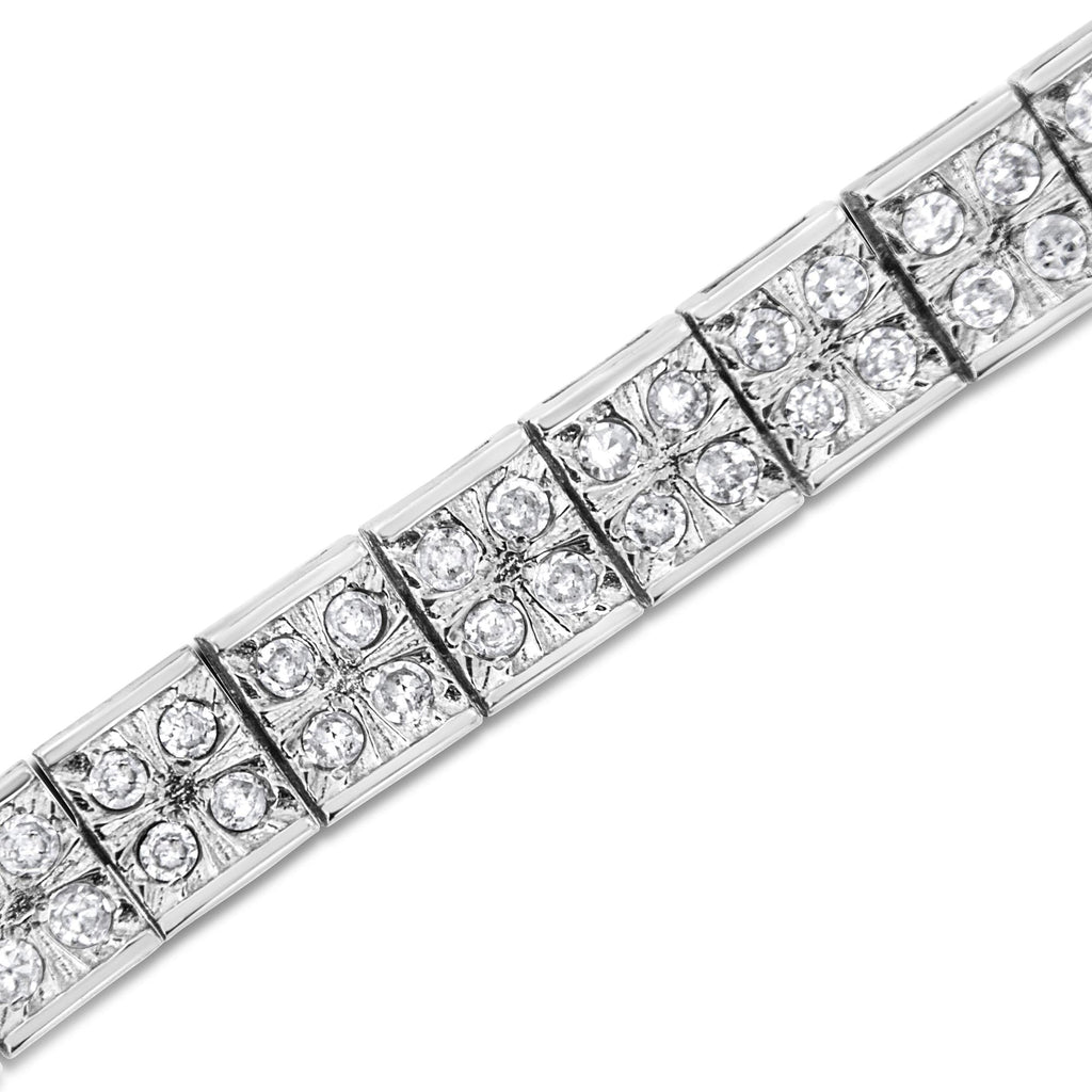 Pulsera de eslabones de caja de 4 piedras con diamantes de talla redonda engastados en garras de 2 quilates en plata de ley 925 (color IJ, claridad I3) - 7,25" - Friggin Jewelry