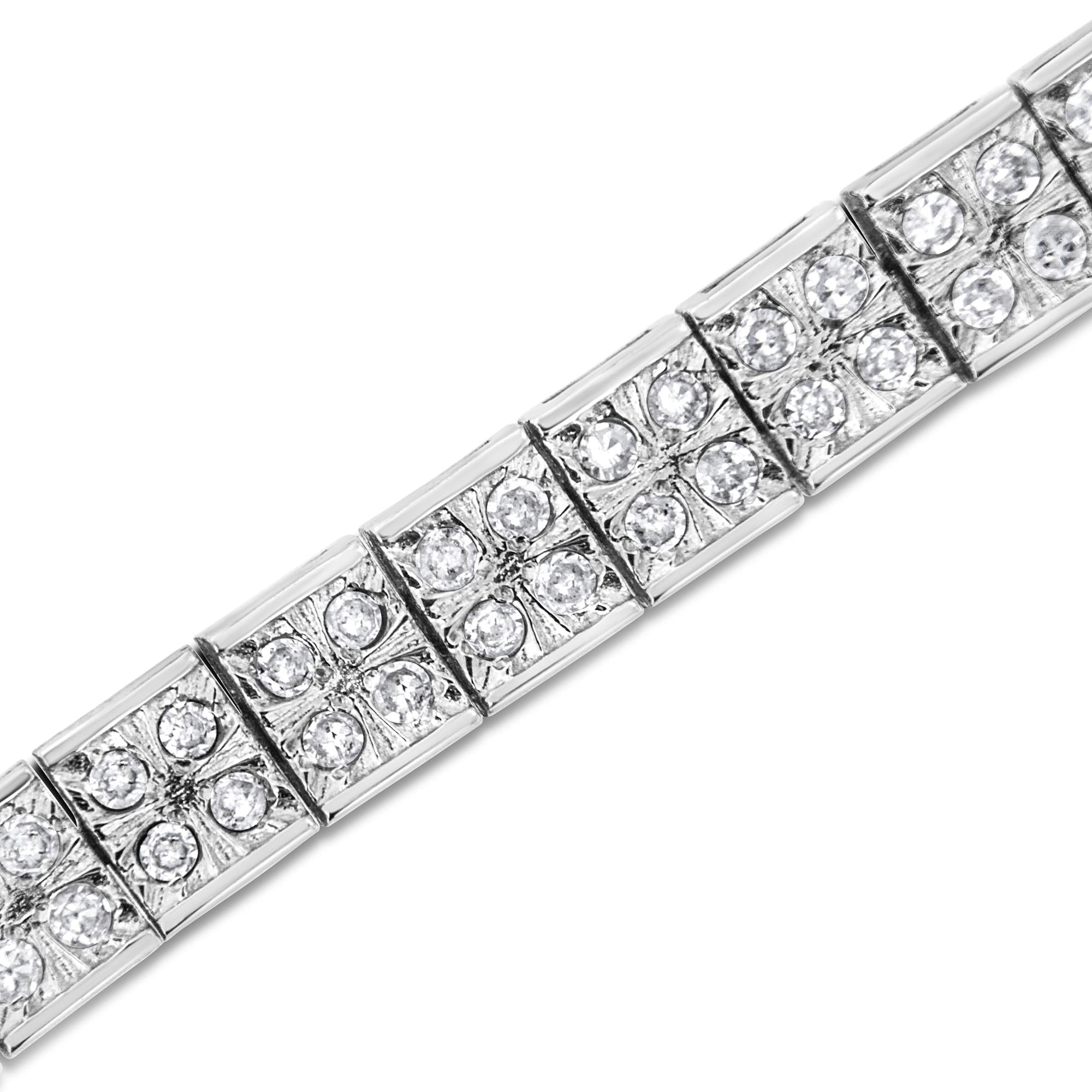 .925 Sterling Silver 2 Cttw Prong Set Round-Cut Diamond 4 Stone Box Link Bracelet (I-J Color, I3 Clarity) - 7.25" - Friggin Jewelry