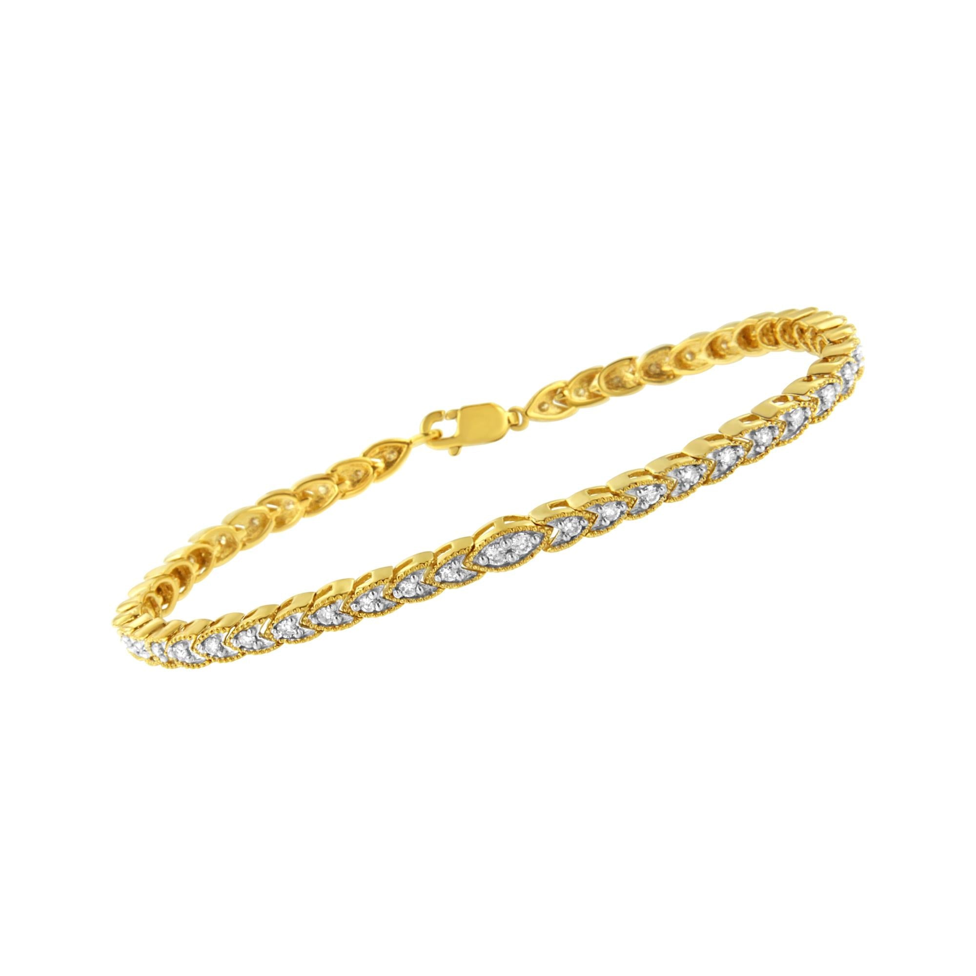 10K Yellow Gold Plated .925 Sterling Silver 1 cttw Prong-Set Diamond Pear Shape Link Bracelet (I-J Color, I1-I2 Clarity) - 7.25" - Friggin Jewelry