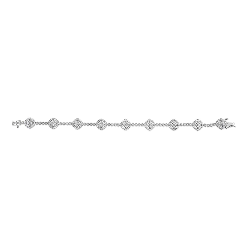 Pulsera de eslabones cuadrados con halo de diamantes de 3,0 quilates en plata de ley 925 (color IJ, claridad I3) - 18,3 cm - Friggin Jewelry