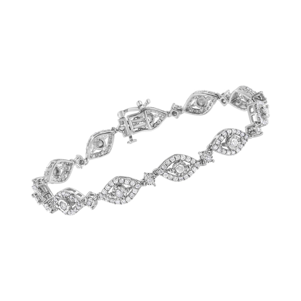 .925 Sterling Silver 2 1/2 Cttw Diamond Pear Shaped and Bezel Link Bracelet (I-J Color, I2-I3 Clarity) - 7.5 " - Friggin Jewelry