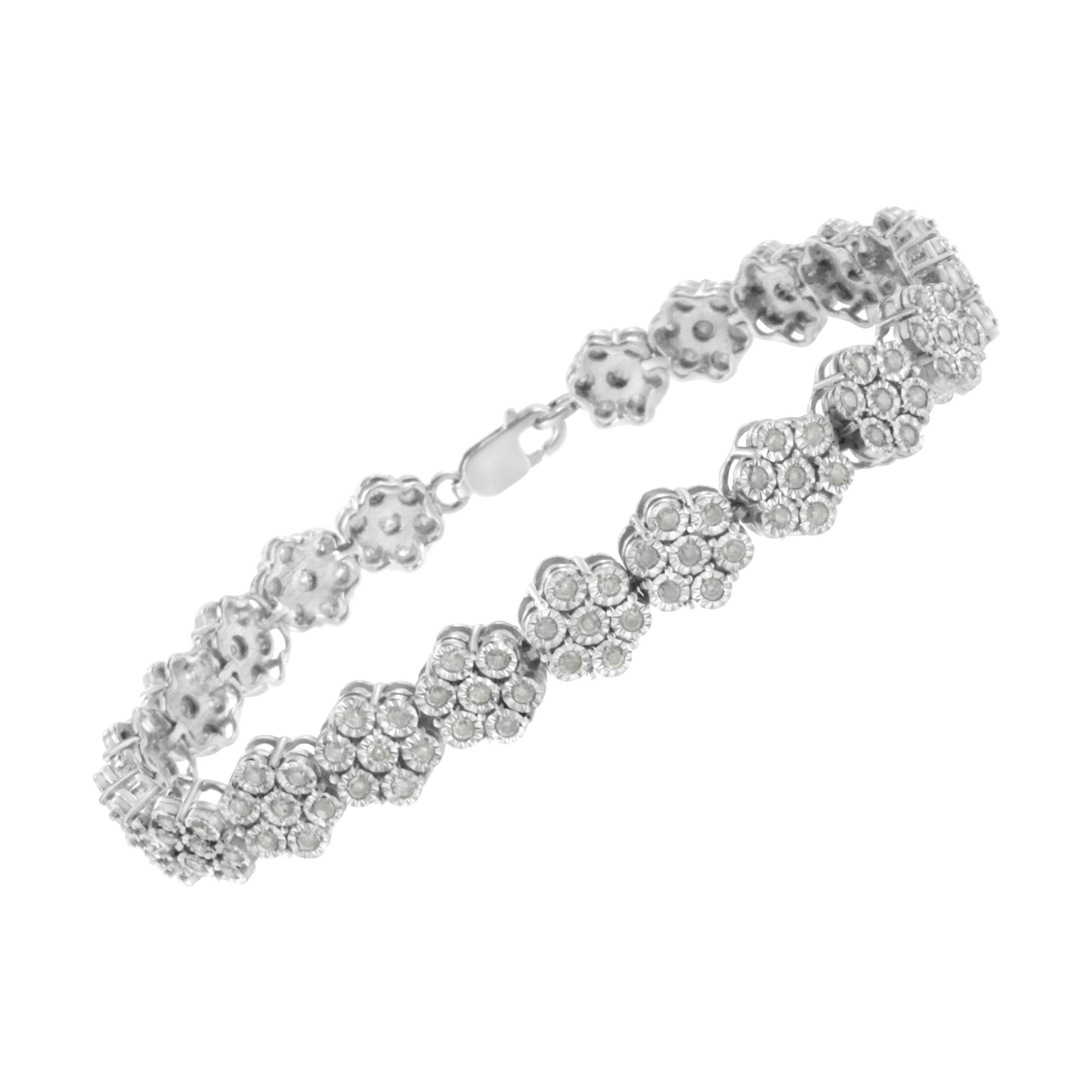 Pulsera de eslabones florales con 7 piedras de diamantes de 2,0 ct en plata de ley 925 (color IJ, claridad I3) - 18,3 cm - Friggin Jewelry