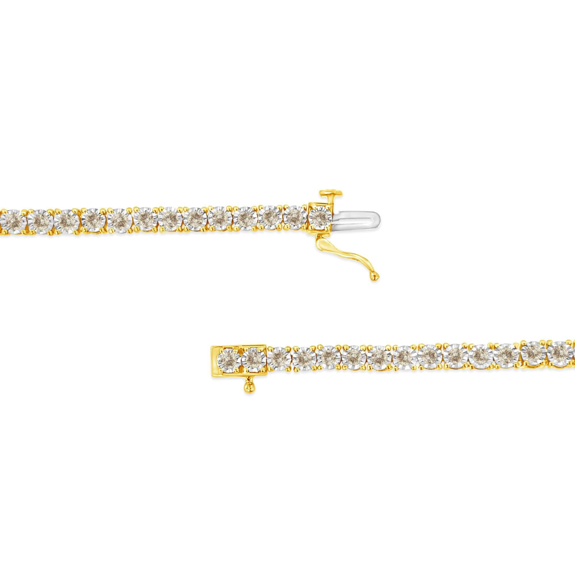 Pulsera de tenis de plata de ley 925 bañada en oro amarillo de 14 quilates con diamantes engastados milagros de 3,0 quilates (color LM, claridad I2-I3) - 18,3 cm - Friggin Jewelry
