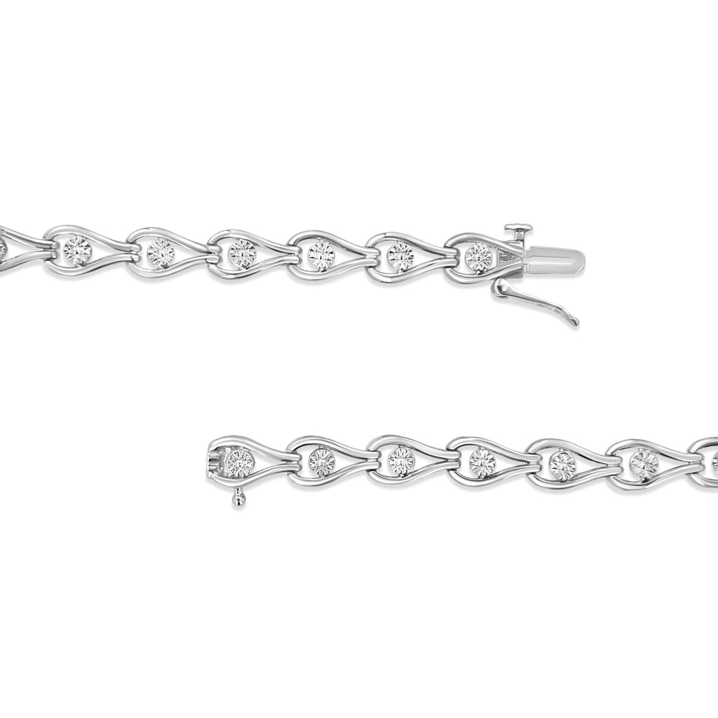 Pulsera de plata de ley 925 con diamantes de 1/10 quilates engastados milagros en forma de pera y eslabones en bisel (color IJ, claridad I3) - 18,3 cm - Friggin Jewelry