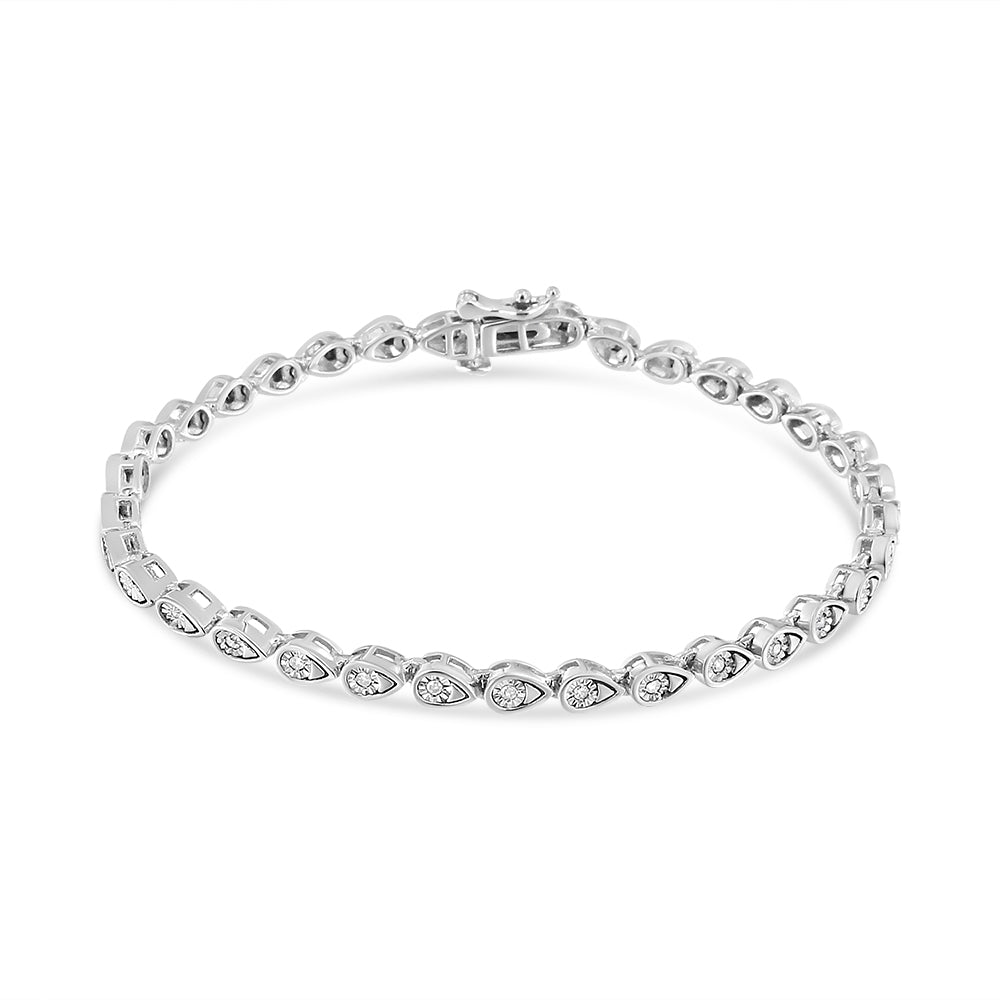 Bracciale in argento sterling 925 con maglie a pera e diamanti taglio rotondo da 1/10 ct, 7,25 pollici (colore IJ, purezza I2-I3) - Friggin Jewelry