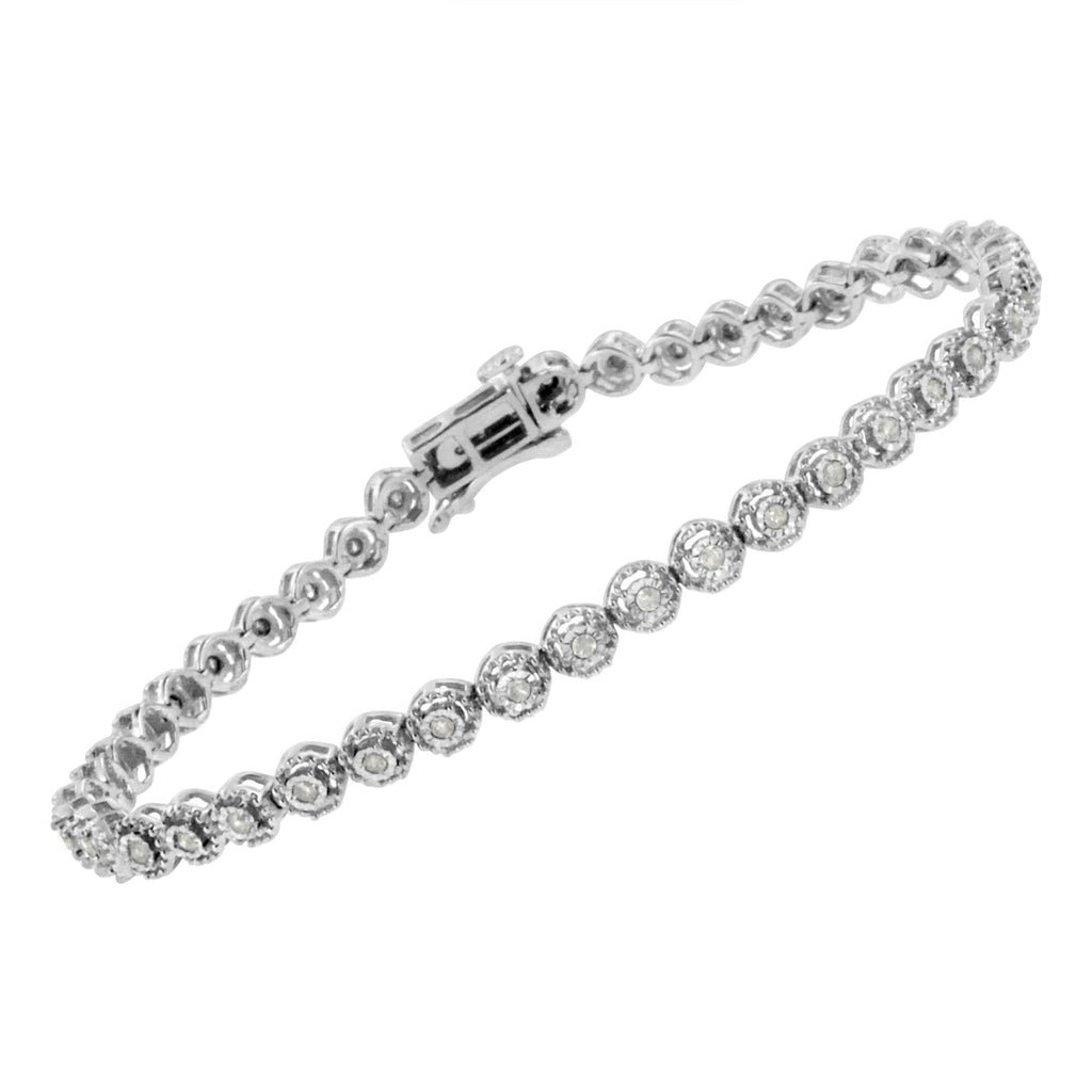 Pulsera de eslabones con bisel de diamantes redondos engastados milagrosos de 1/2 ct en plata esterlina 925 (color IJ, claridad I2-I3) - 7,25" - Friggin Jewelry