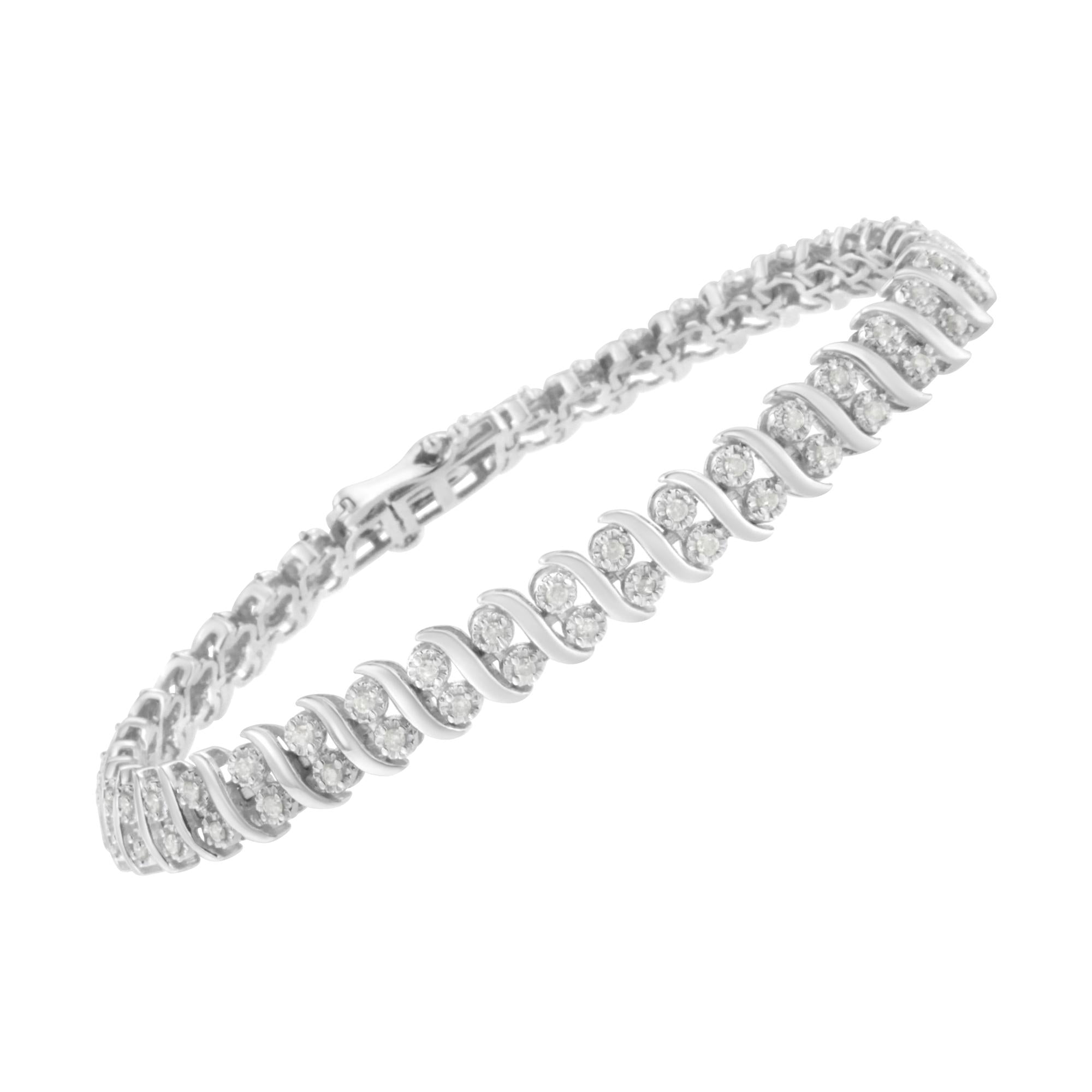 .925 Sterling Silver 1 cttw Double Row Miracle-Set Diamond Tennis Bracelet (I-J Clarity, I3 Color) - Size 7.25 - Friggin Jewelry