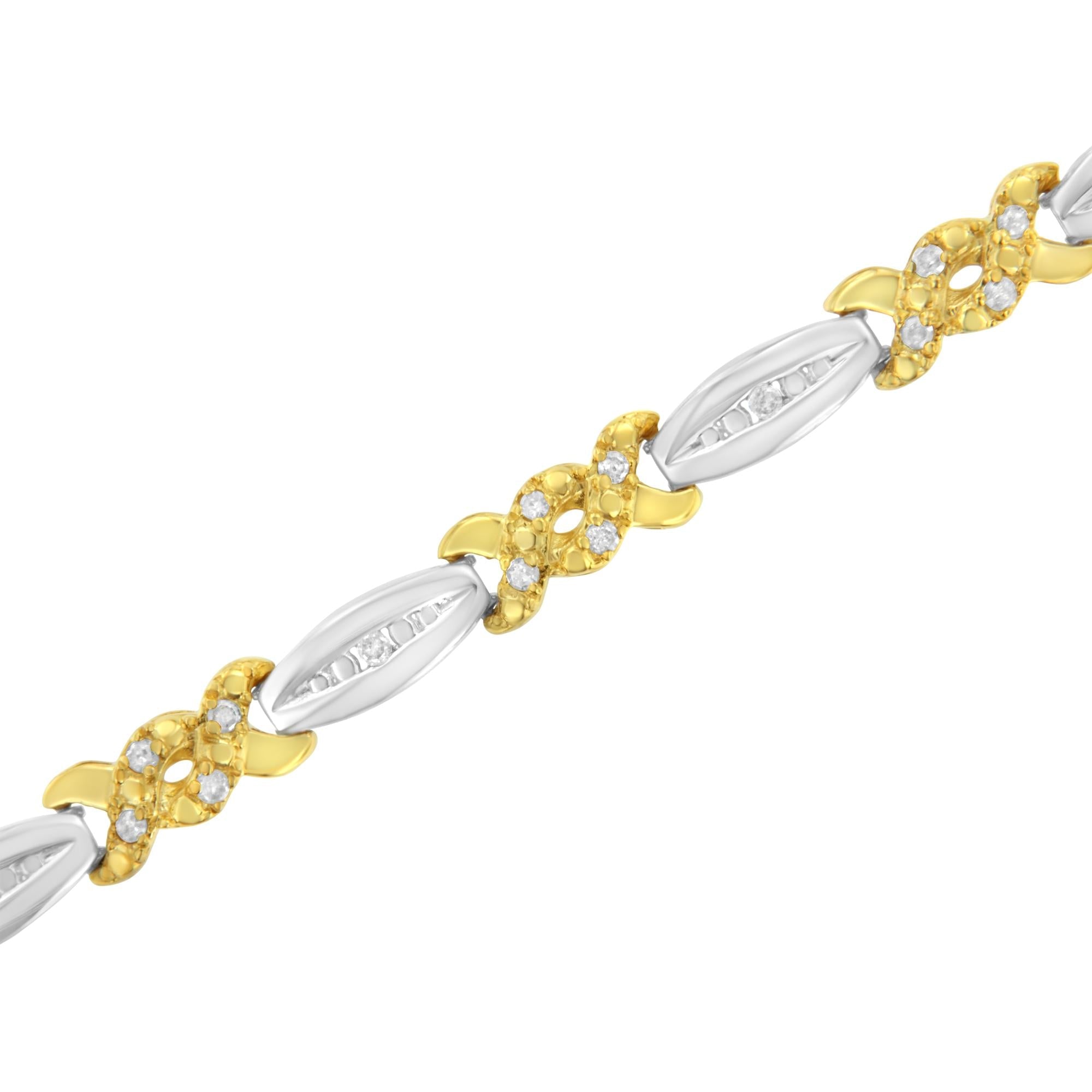 Pulsera de eslabones en X con diamantes de talla redonda engastados en canal de 1/2 ct y baño de oro amarillo de 10 quilates (color IJ, claridad I2-I3) - 7,25" - Friggin Jewelry
