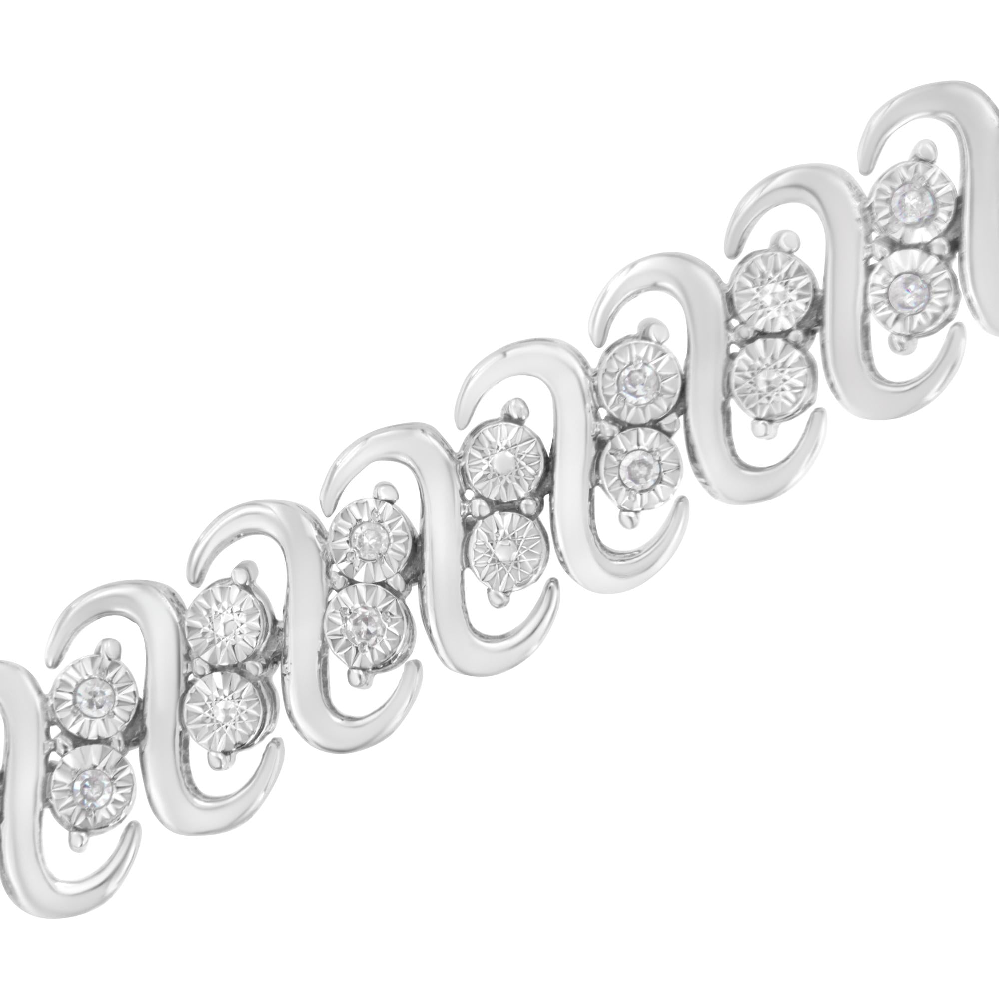Pulsera de eslabones en forma de S con doble hilera de diamantes de talla redonda de 1/4 ct en plata de ley 925 (color IJ, claridad I2-I3) - Talla 7,25" - Friggin Jewelry