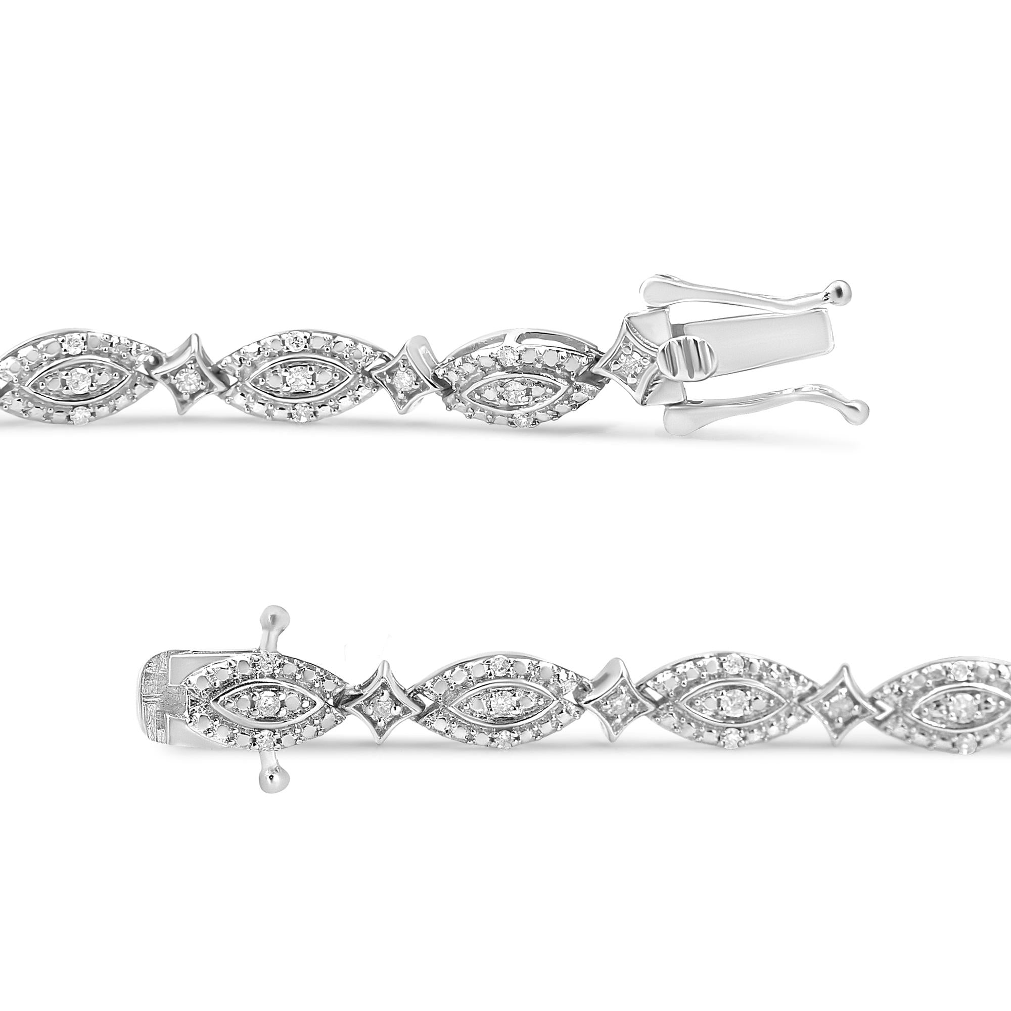 Pulsera de eslabones en plata de ley 925 con diamantes de 1/2 ct alternados en forma de marquesa y estrella (color IJ, claridad I2-I3) - 7,25" - Friggin Jewelry